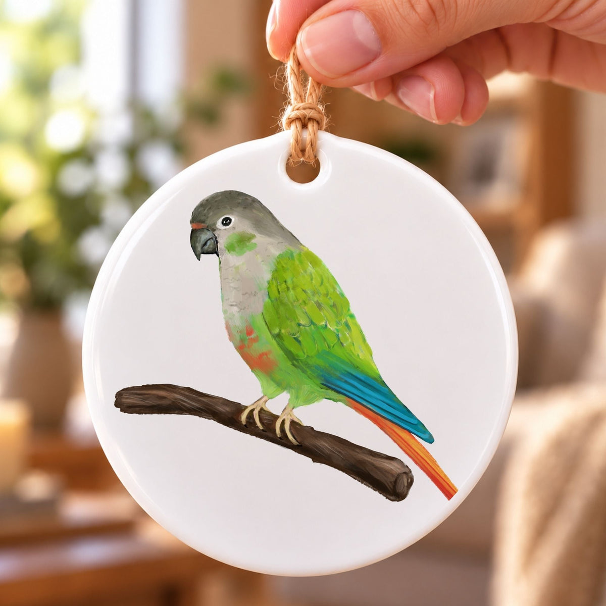 Green Cheek Conure Ceramic Ornament - MerikaArt
