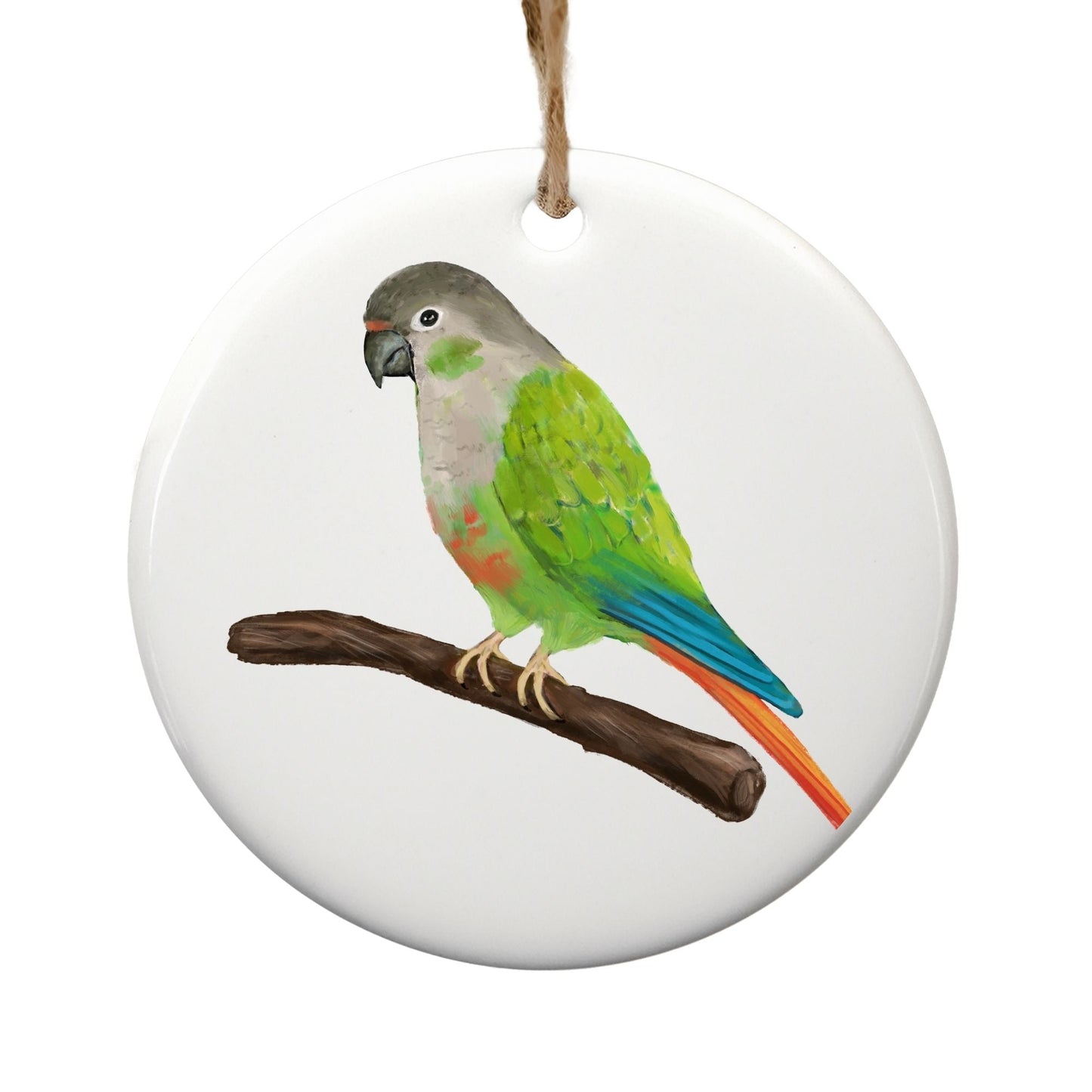 Green Cheek Conure Ceramic Ornament - MerikaArt