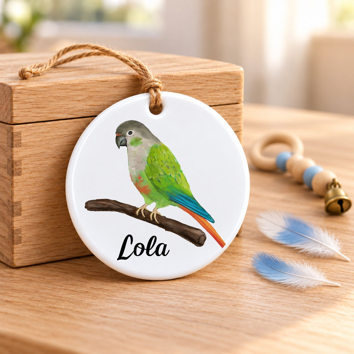 Green Cheek Conure Ceramic Ornament - MerikaArt
