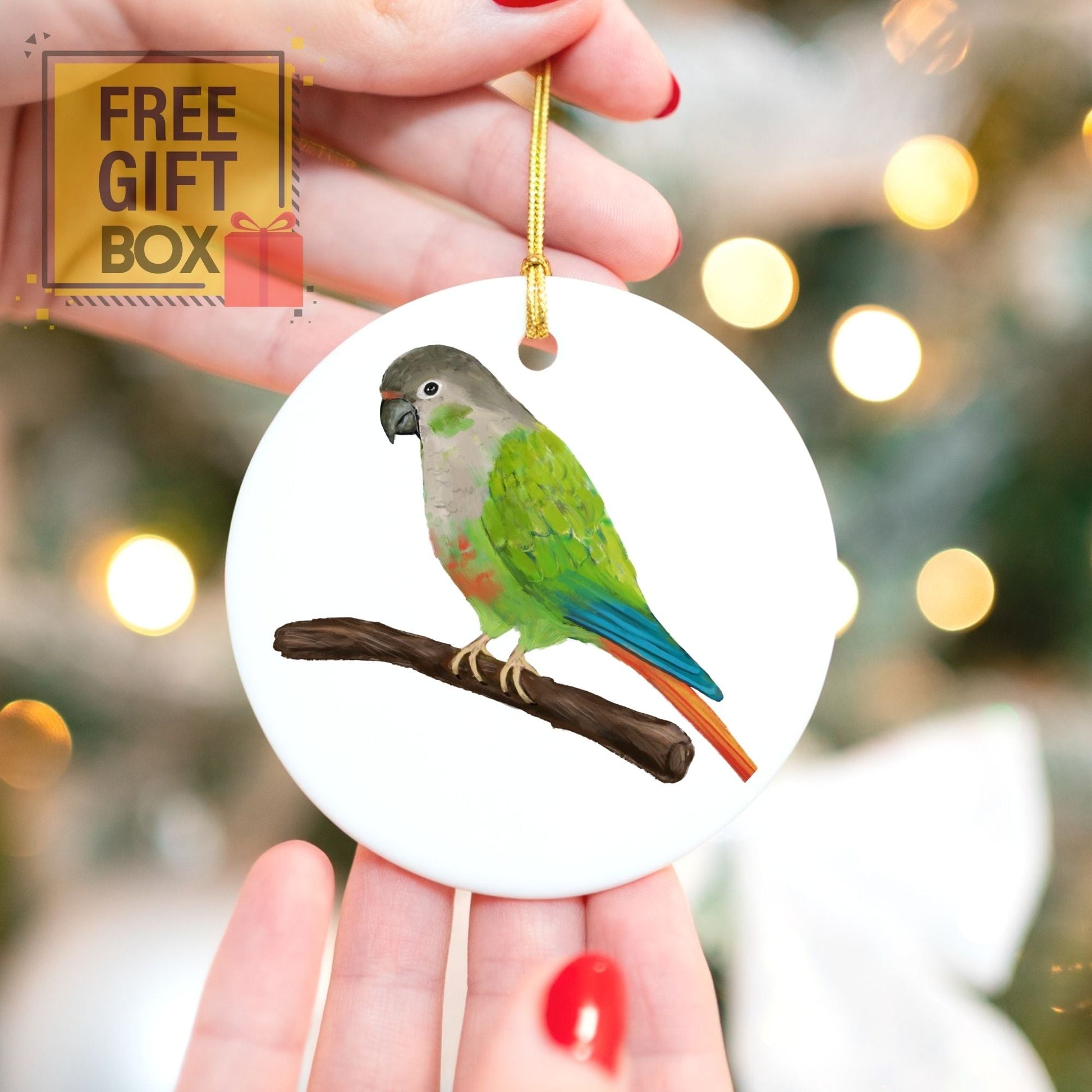 Green Cheek Conure Ceramic Ornament - MerikaArt