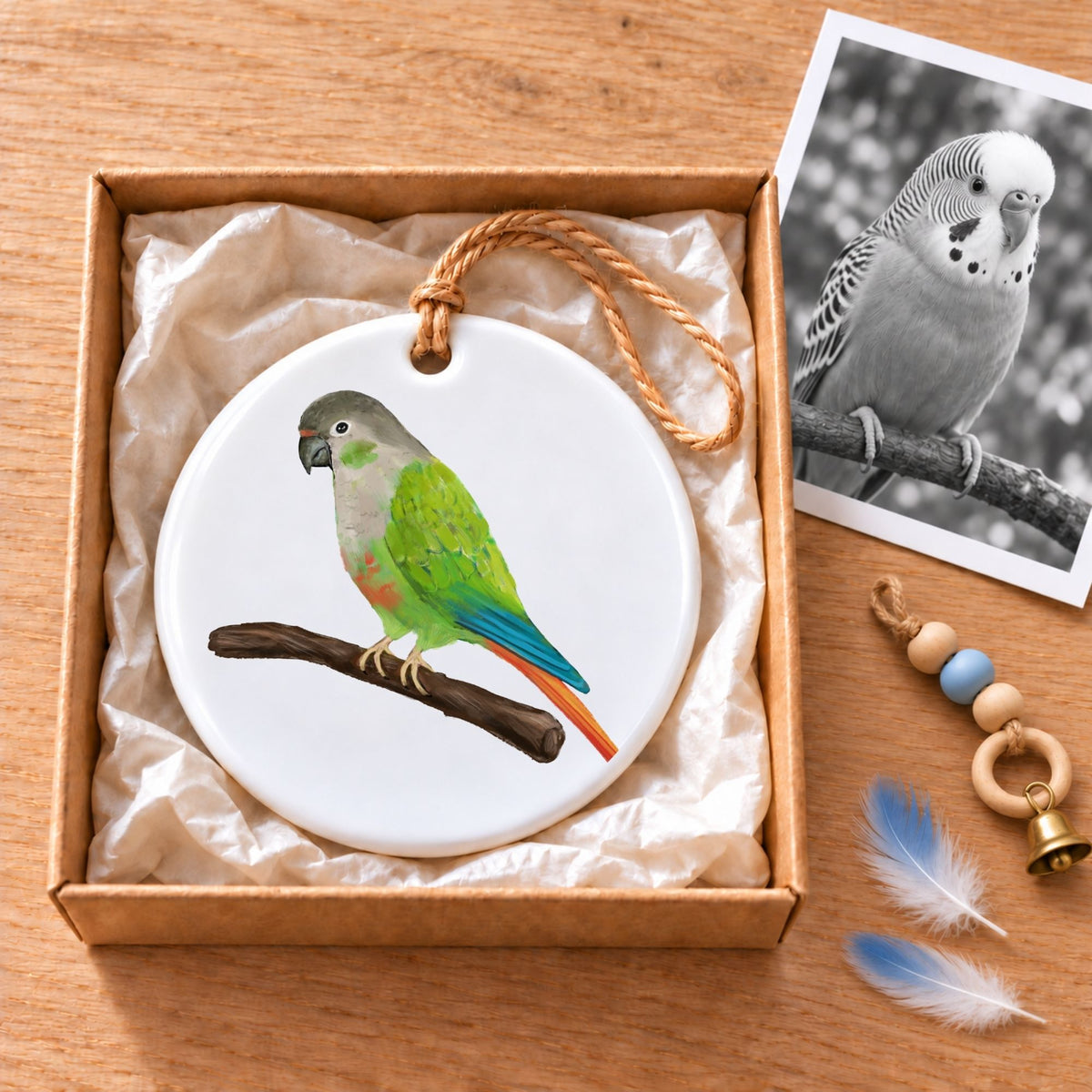 Green Cheek Conure Ceramic Ornament - MerikaArt