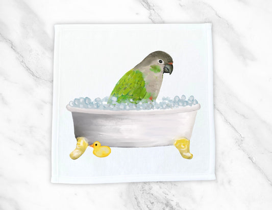 Green Cheek Conure in Bubble Bath Washcloth – A Tropical Bird - Themed Towel - MerikaArt