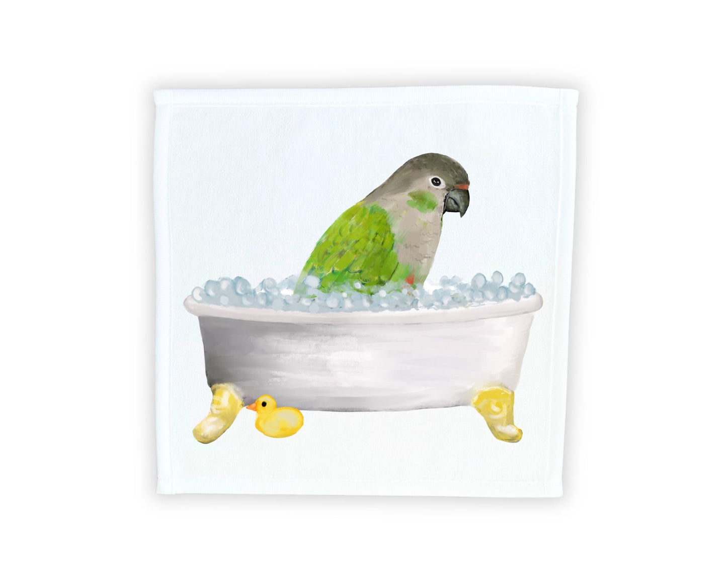 Green Cheek Conure in Bubble Bath Washcloth – A Tropical Bird - Themed Towel - MerikaArt