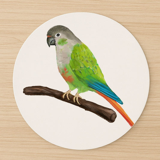 Green - Cheek Conure Mousepad - MerikaArt