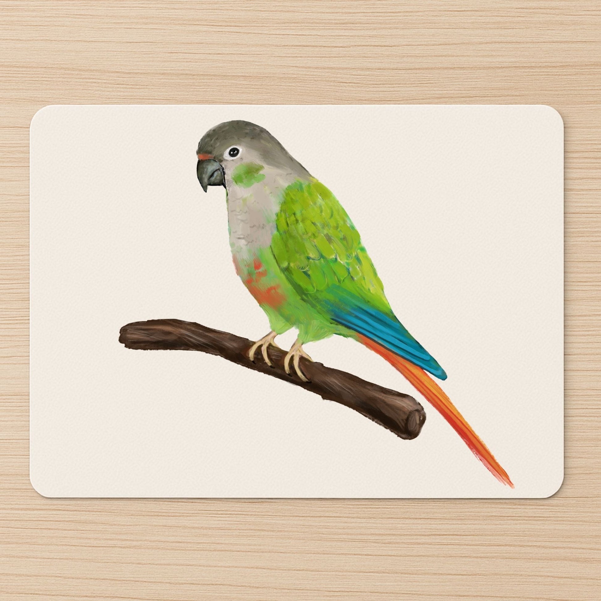 Green - Cheek Conure Mousepad - MerikaArt