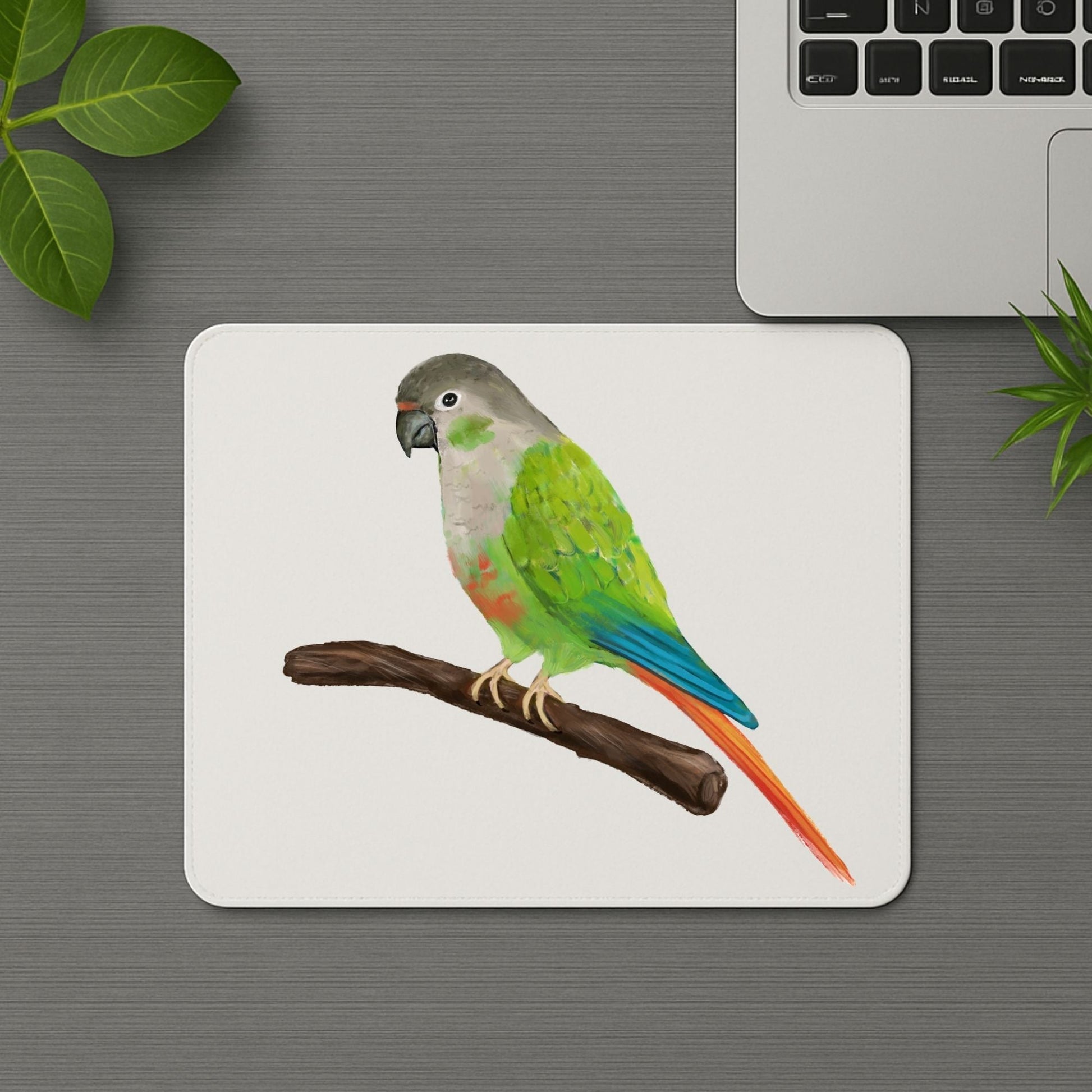 Green - Cheek Conure Mousepad - MerikaArt