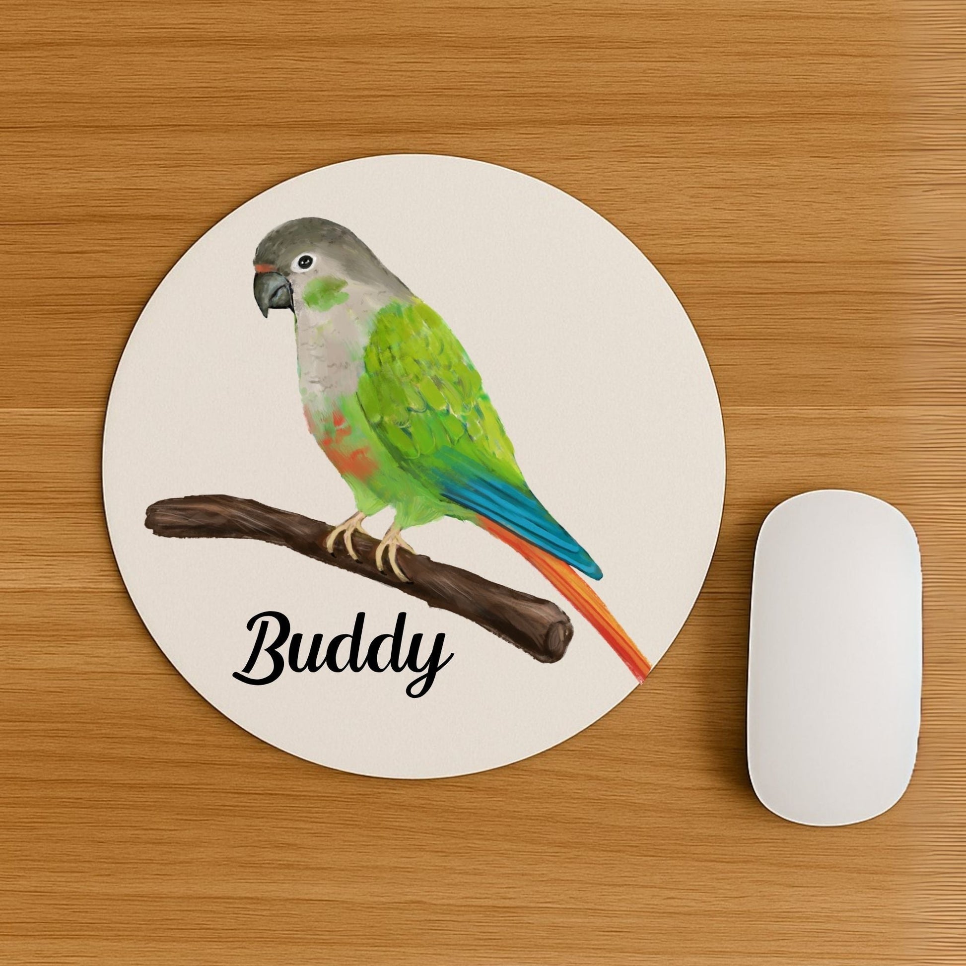 Green - Cheek Conure Mousepad - MerikaArt