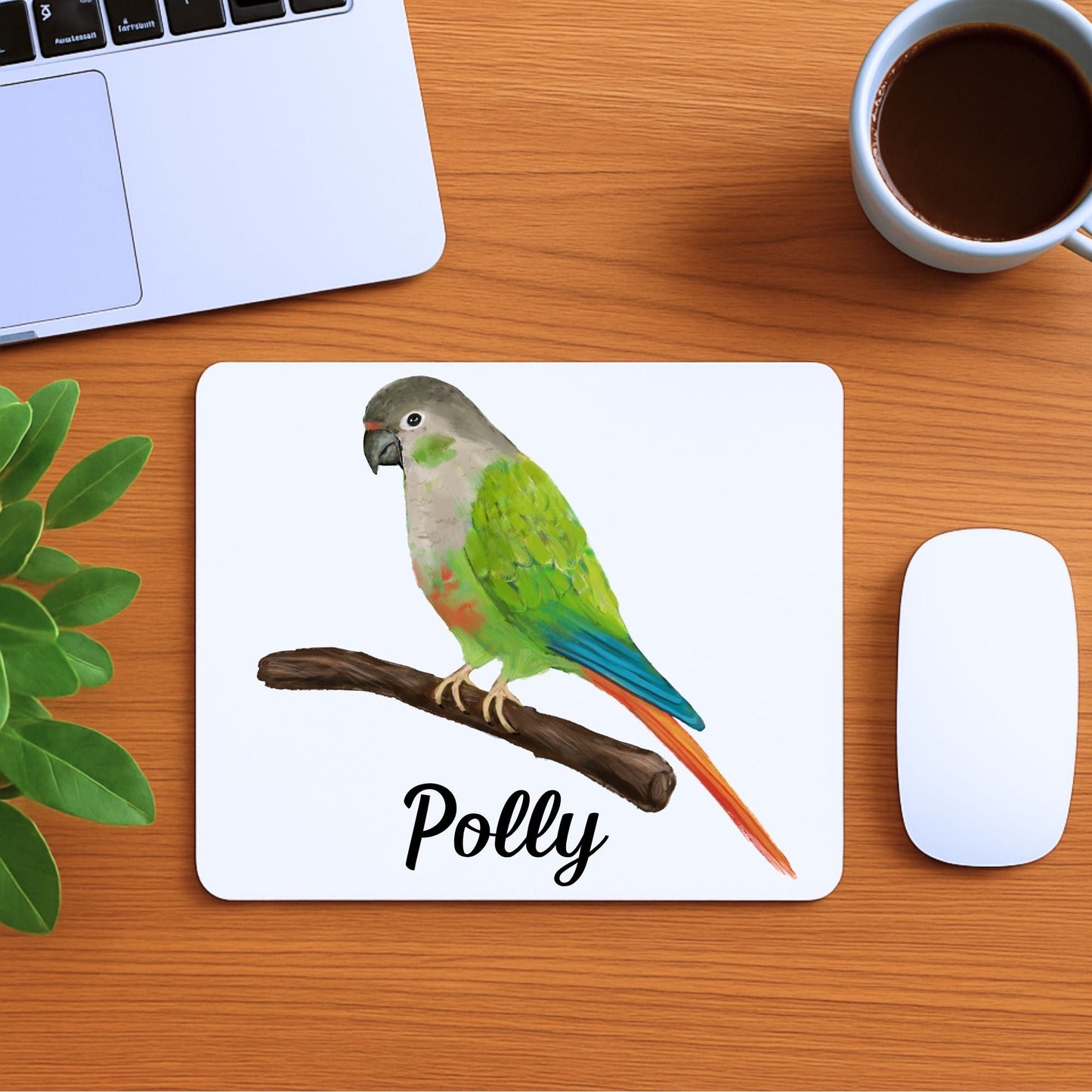 Green - Cheek Conure Mousepad - MerikaArt