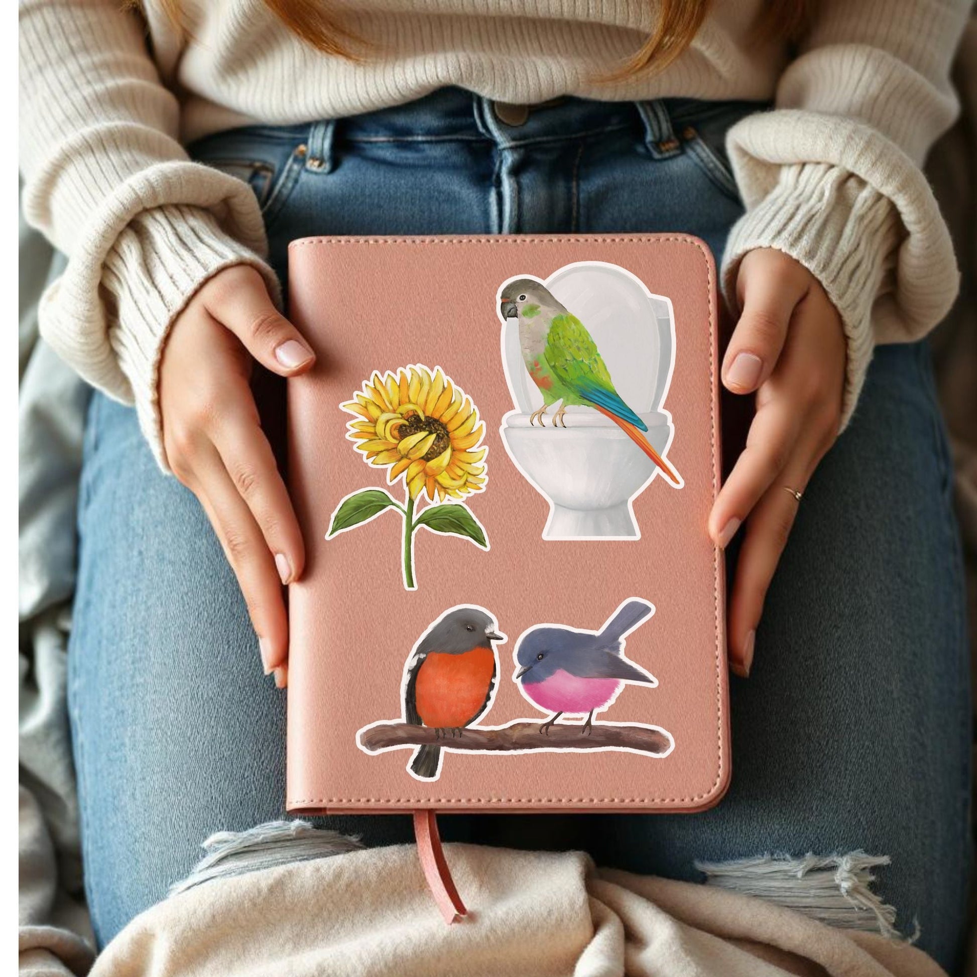 Green Cheek Conure on Toilet Vinyl Sticker - MerikaArt