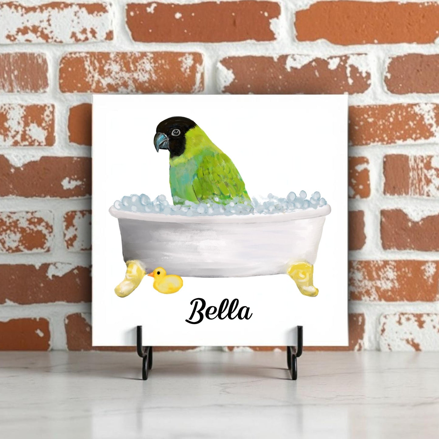 Green Conure Bathtub Ceramic Tile – Handcrafted Bird - Themed Decor - MerikaArt