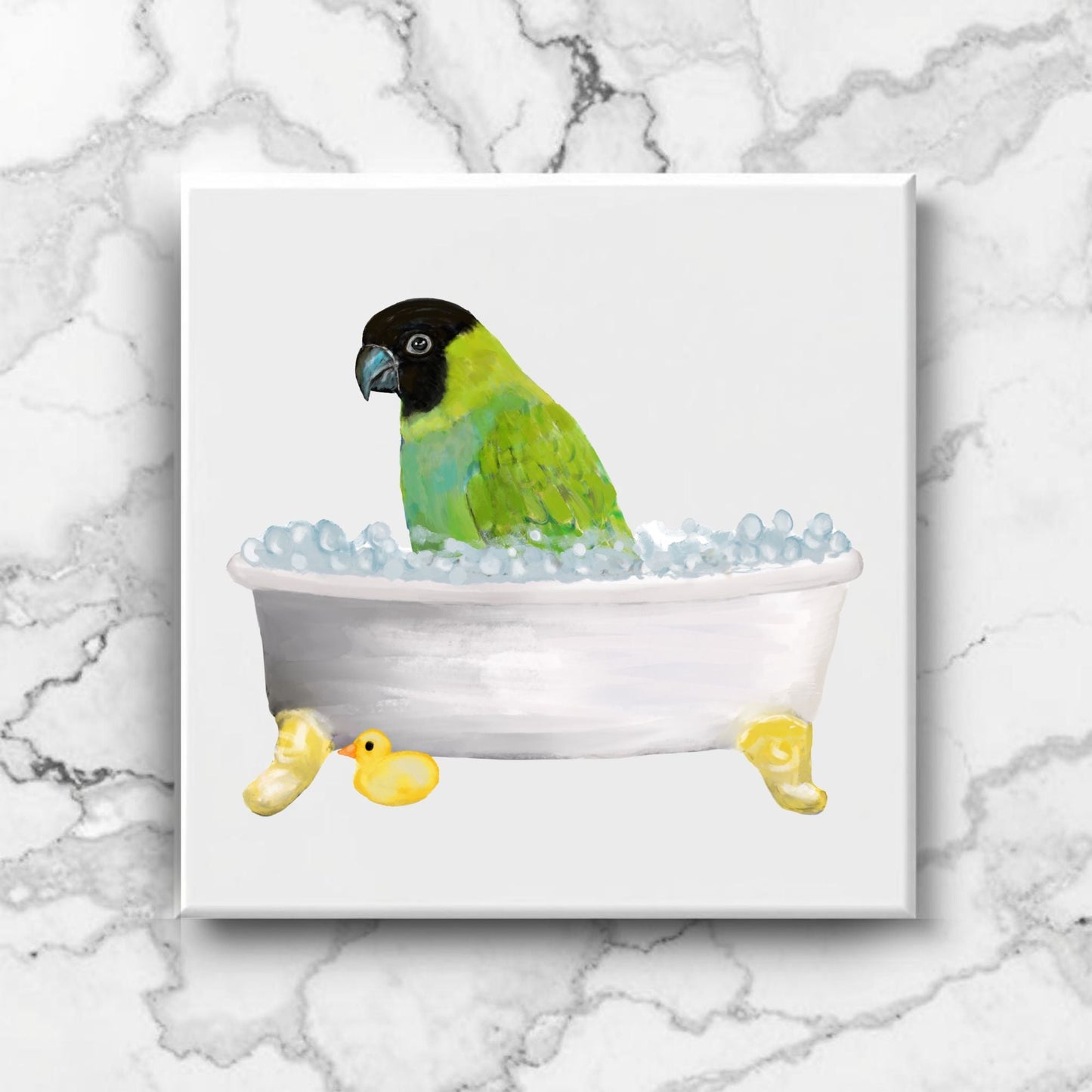 Green Conure Bathtub Ceramic Tile – Handcrafted Bird - Themed Decor - MerikaArt