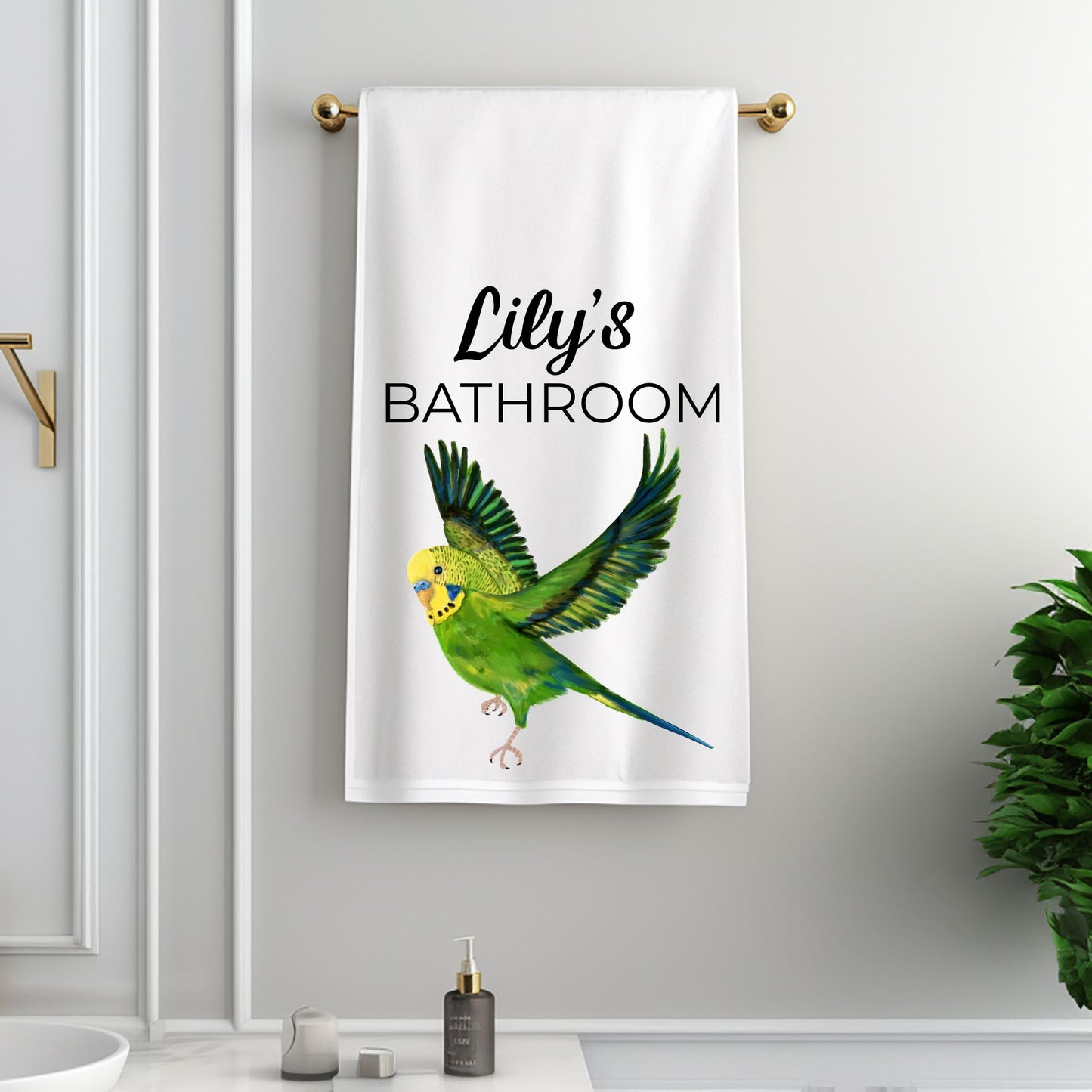 Green Flying Budgie Bathroom Towel - MerikaArt