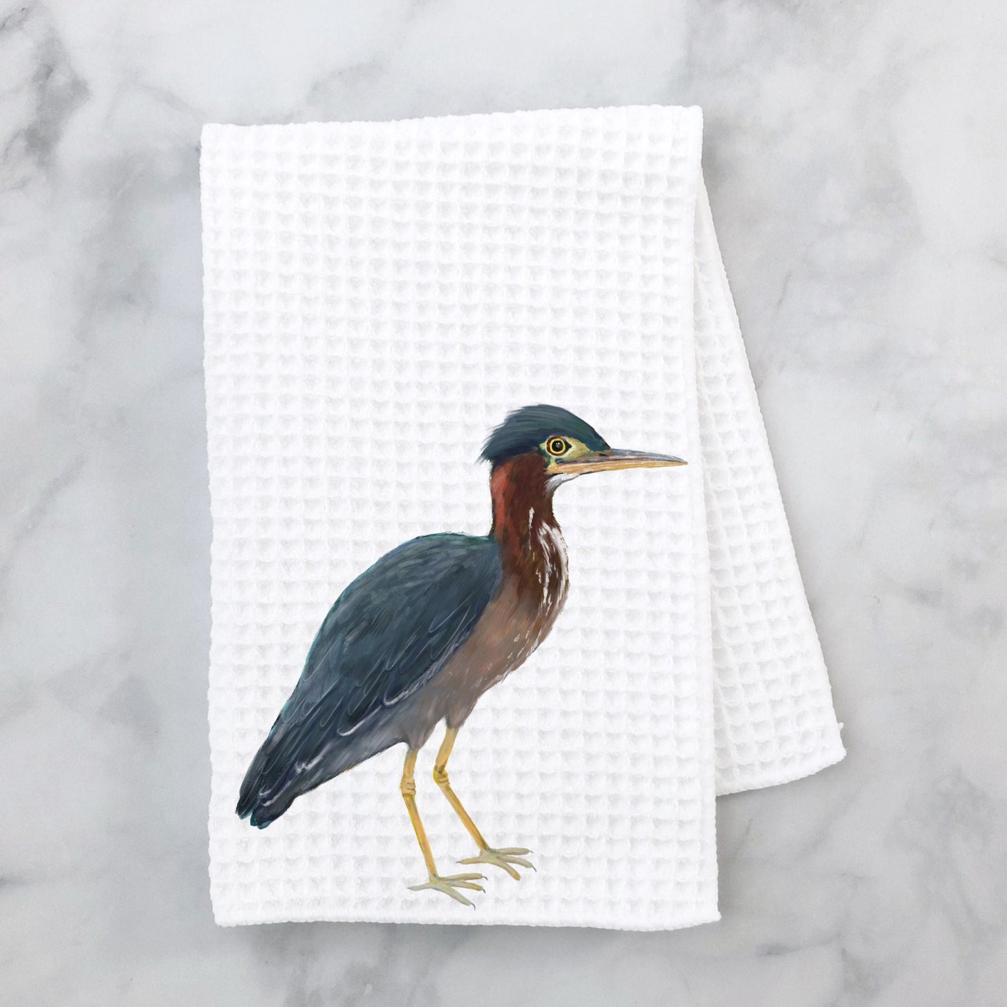 Green Heron Bird Kitchen Towel - MerikaArt