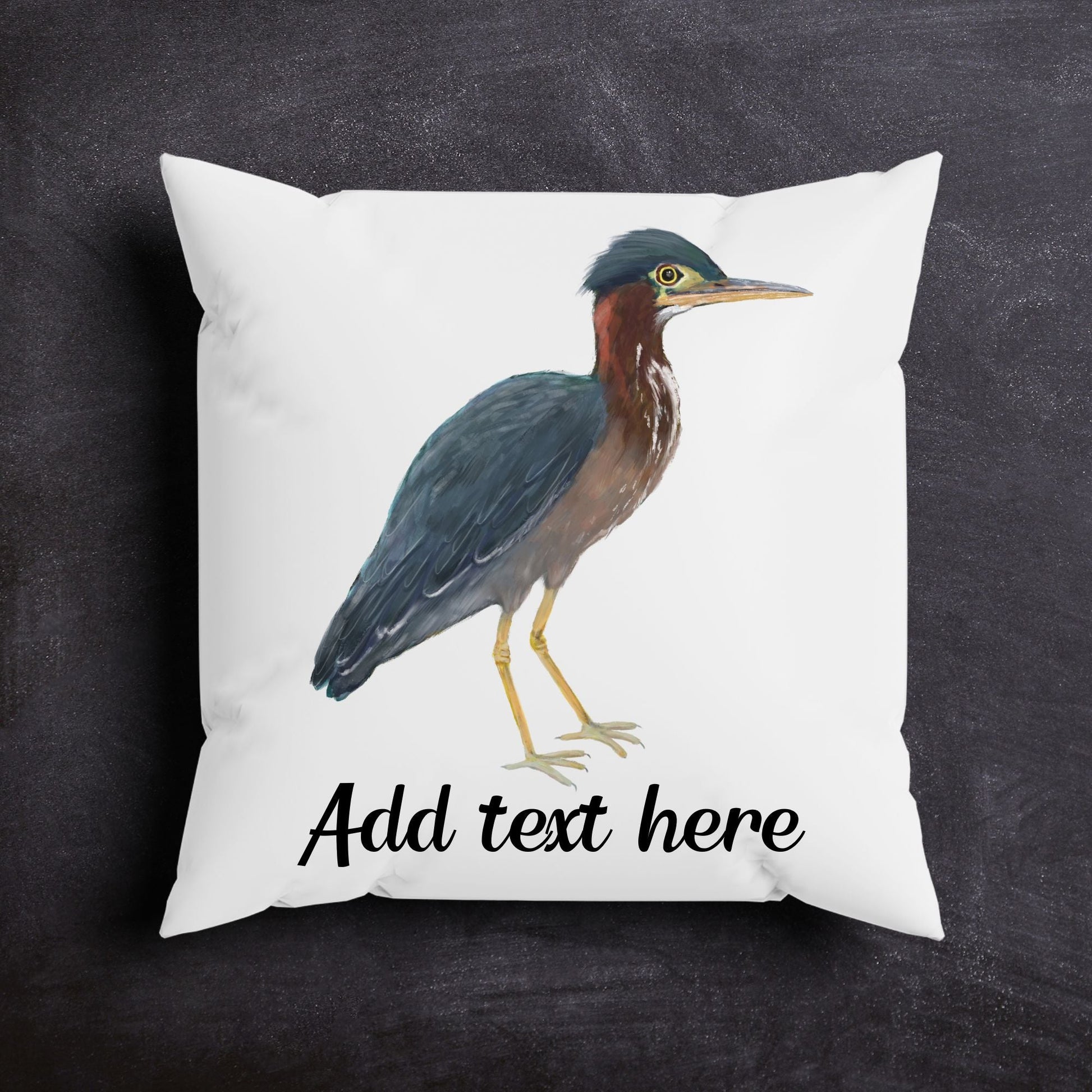 Green Heron Bird Pillow - MerikaArt