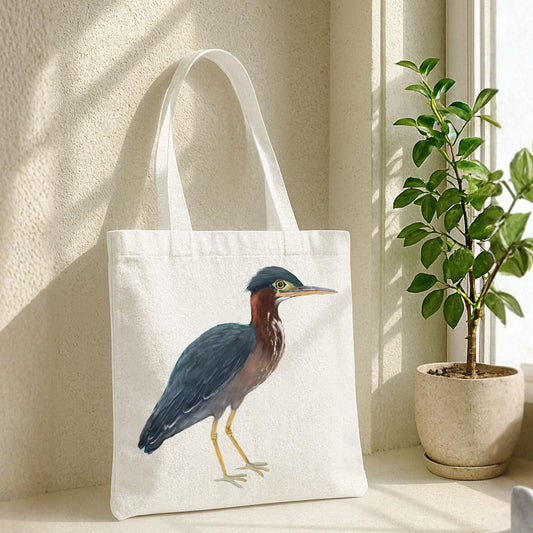 Green Heron Canvas Tote Bag - MerikaArt