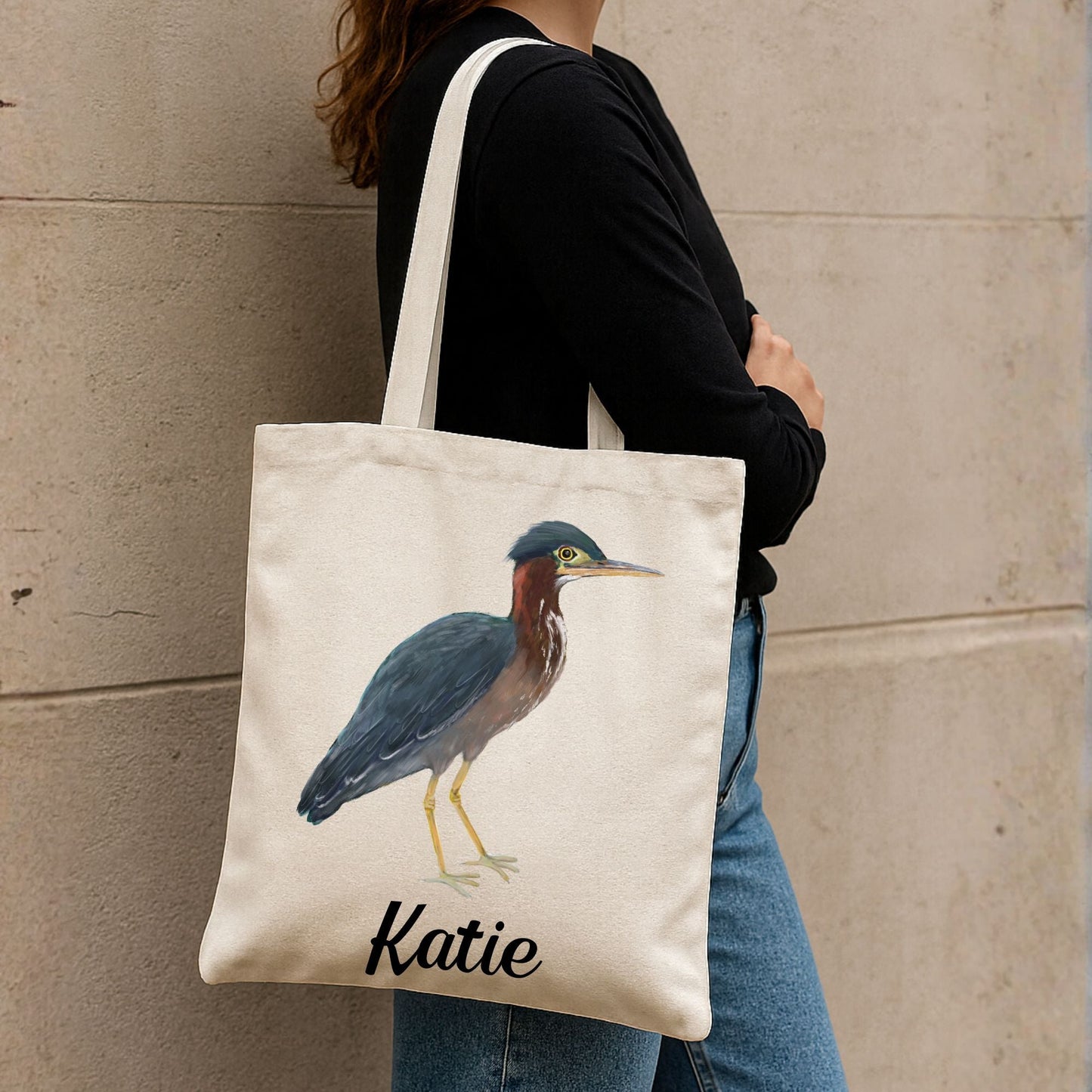 Green Heron Canvas Tote Bag - MerikaArt