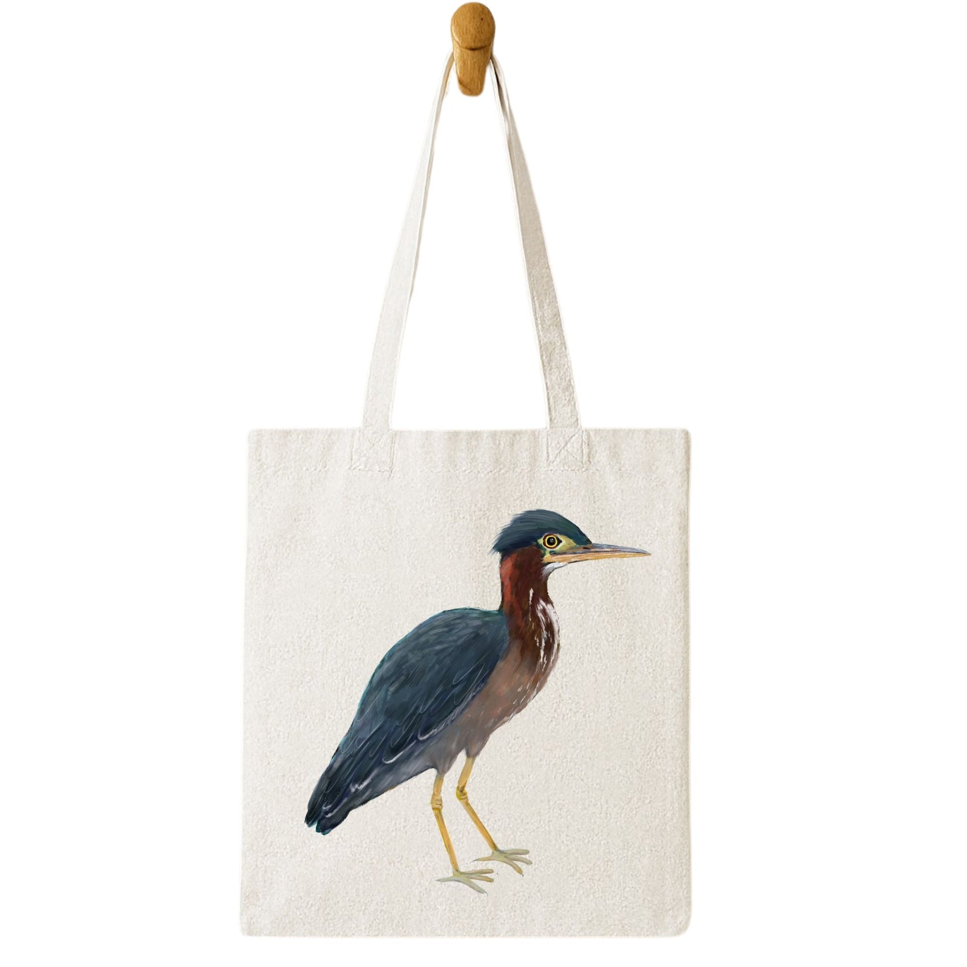 Green Heron Canvas Tote Bag - MerikaArt