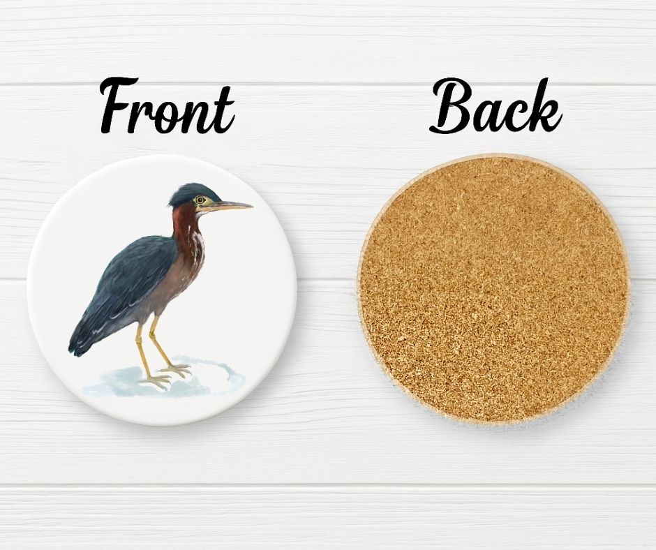 Green Heron Ceramic Coaster - MerikaArt