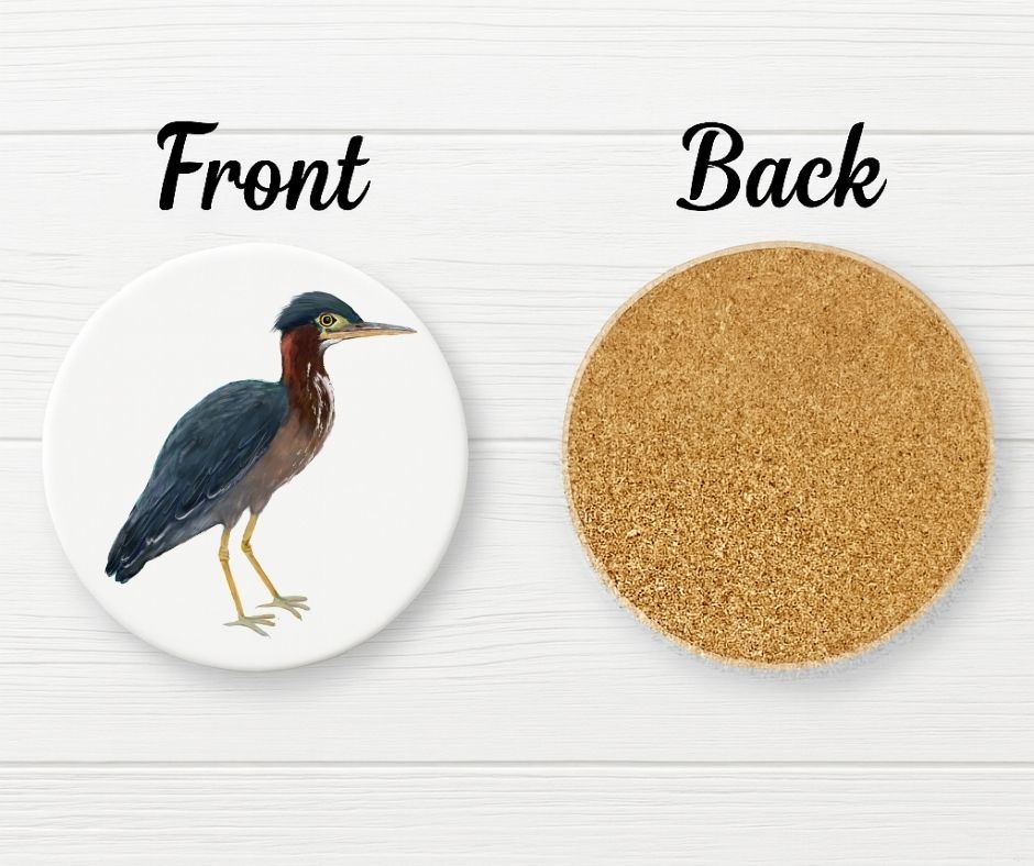 Green Heron Ceramic Coaster - MerikaArt