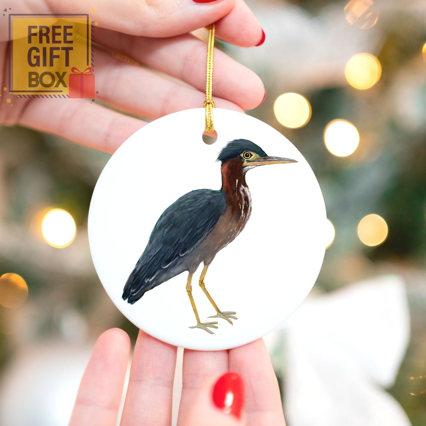 Green Heron Ceramic Ornament - MerikaArt