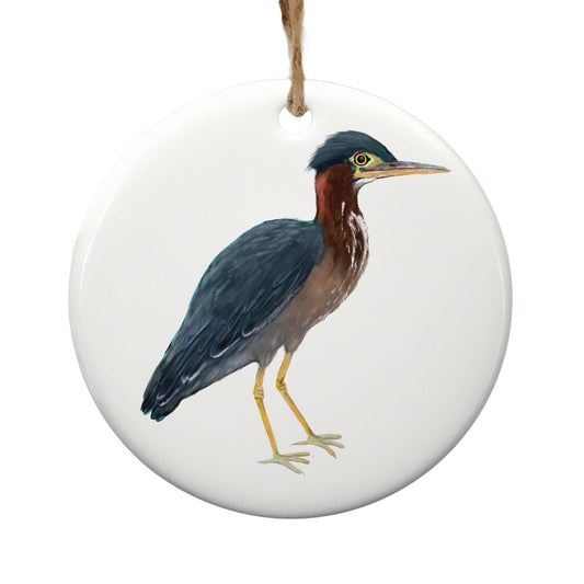 Green Heron Ceramic Ornament - MerikaArt