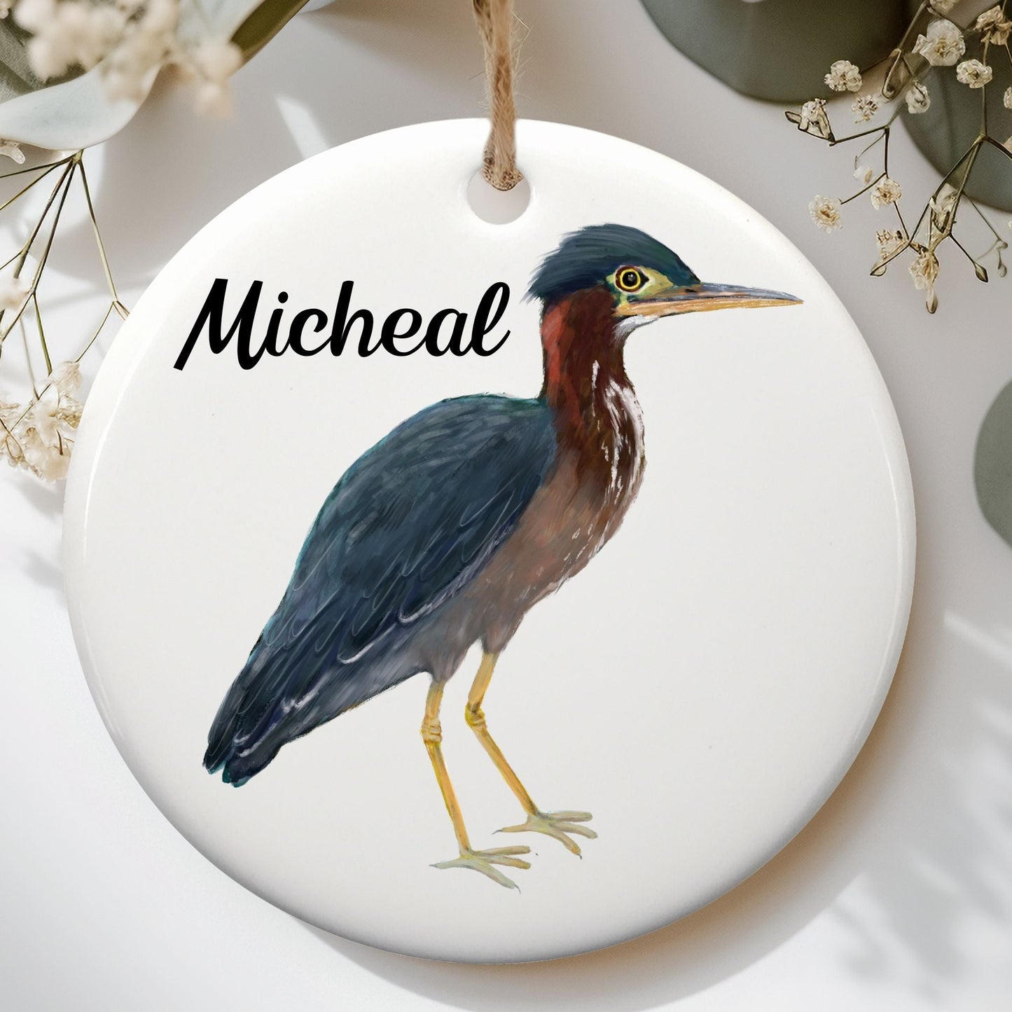 Green Heron Ceramic Ornament - MerikaArt
