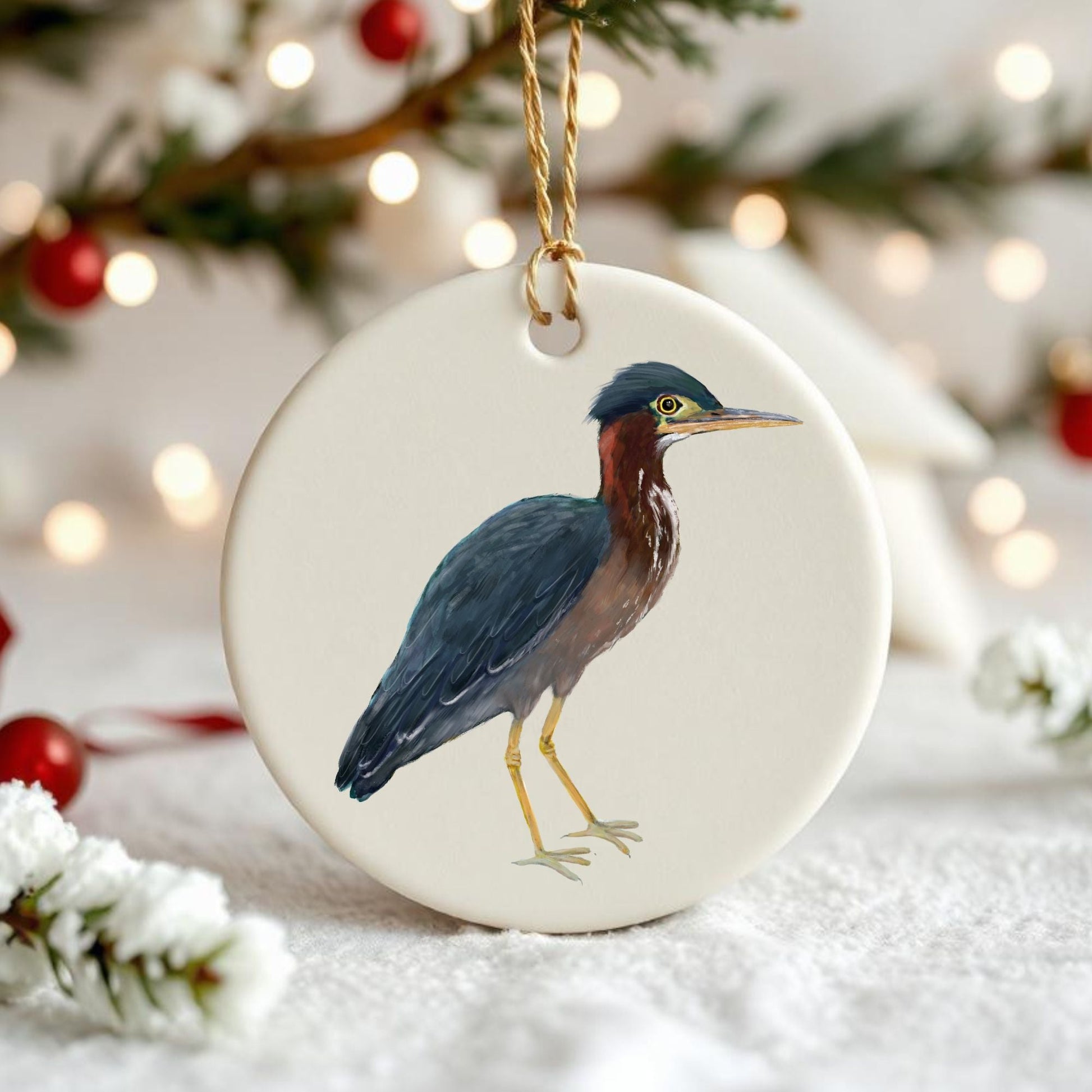 Green Heron Ceramic Ornament - MerikaArt