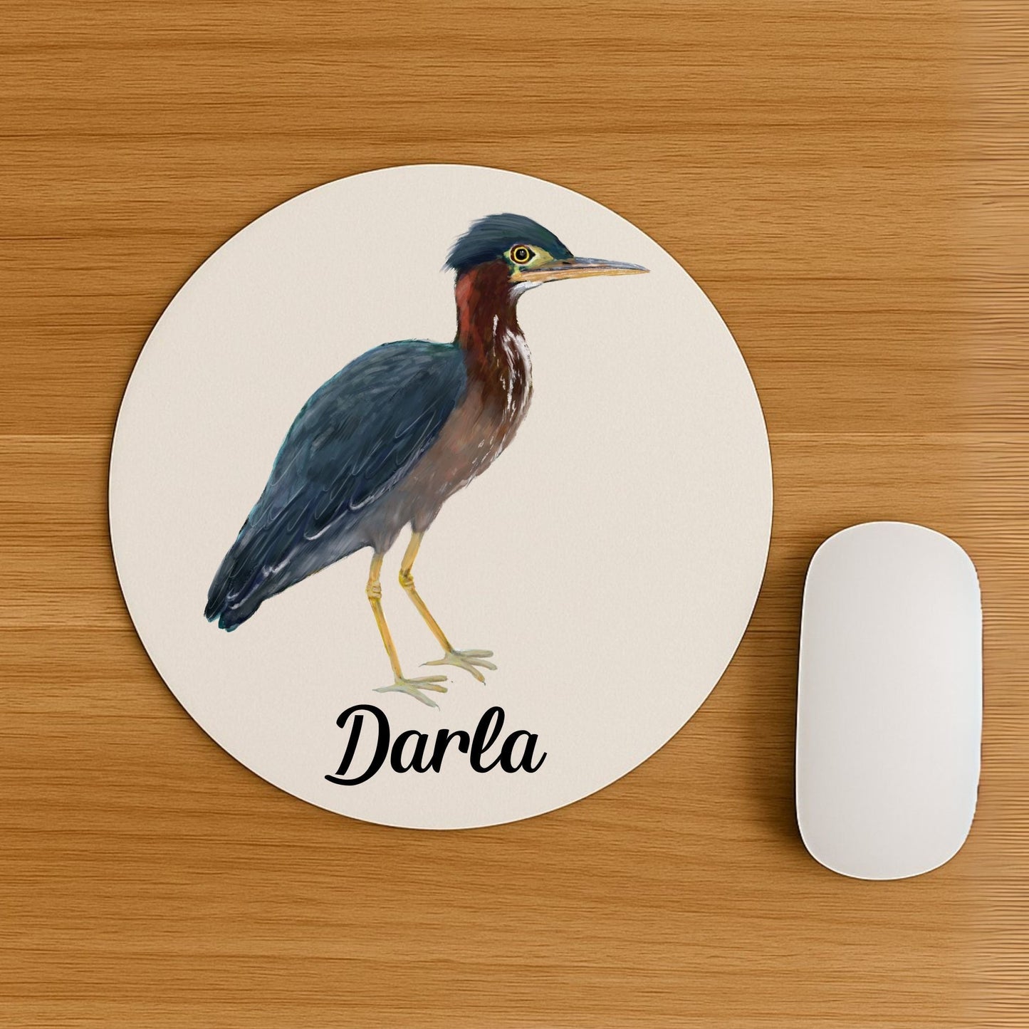 Green Heron Mousepad - MerikaArt