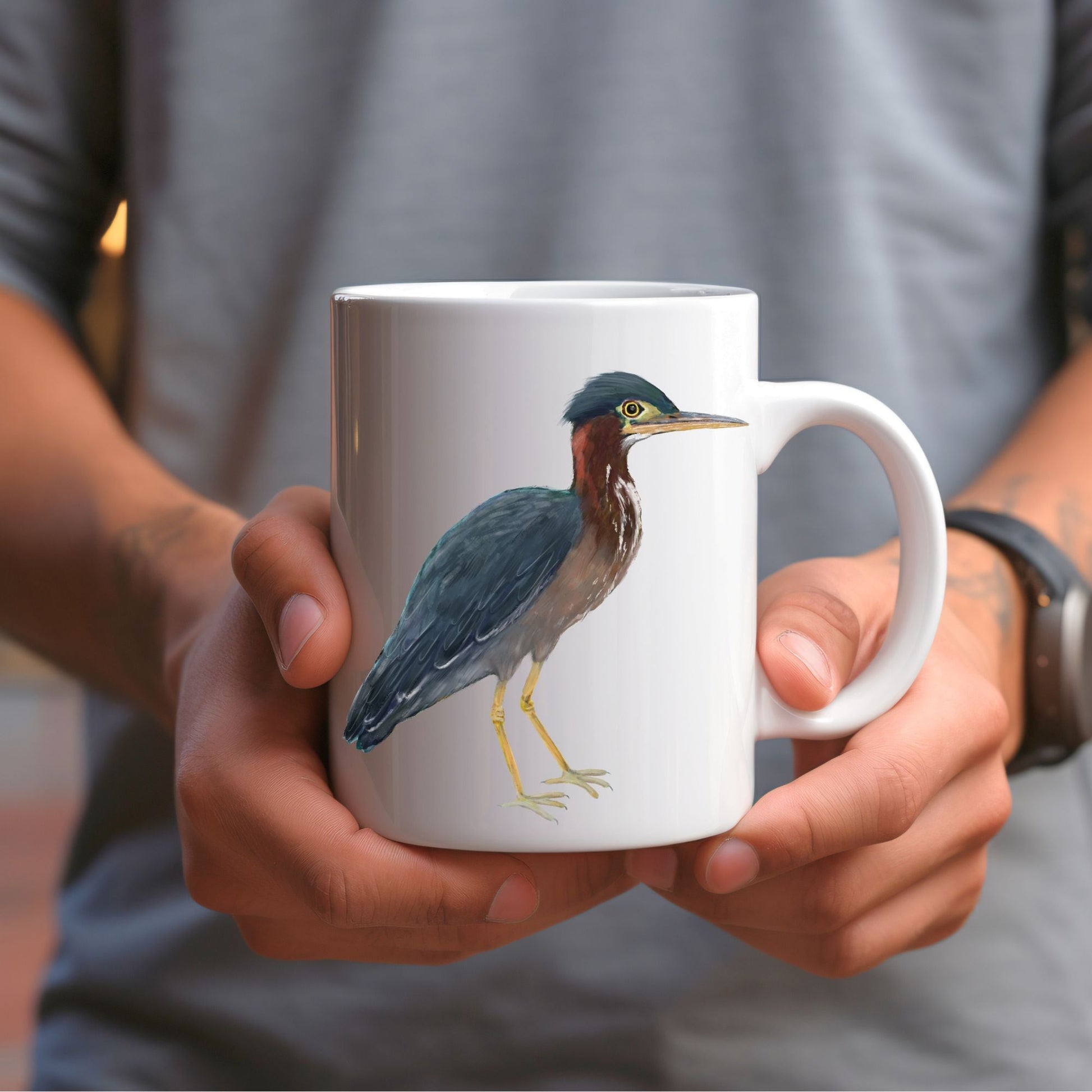 Green Heron Mug - MerikaArt