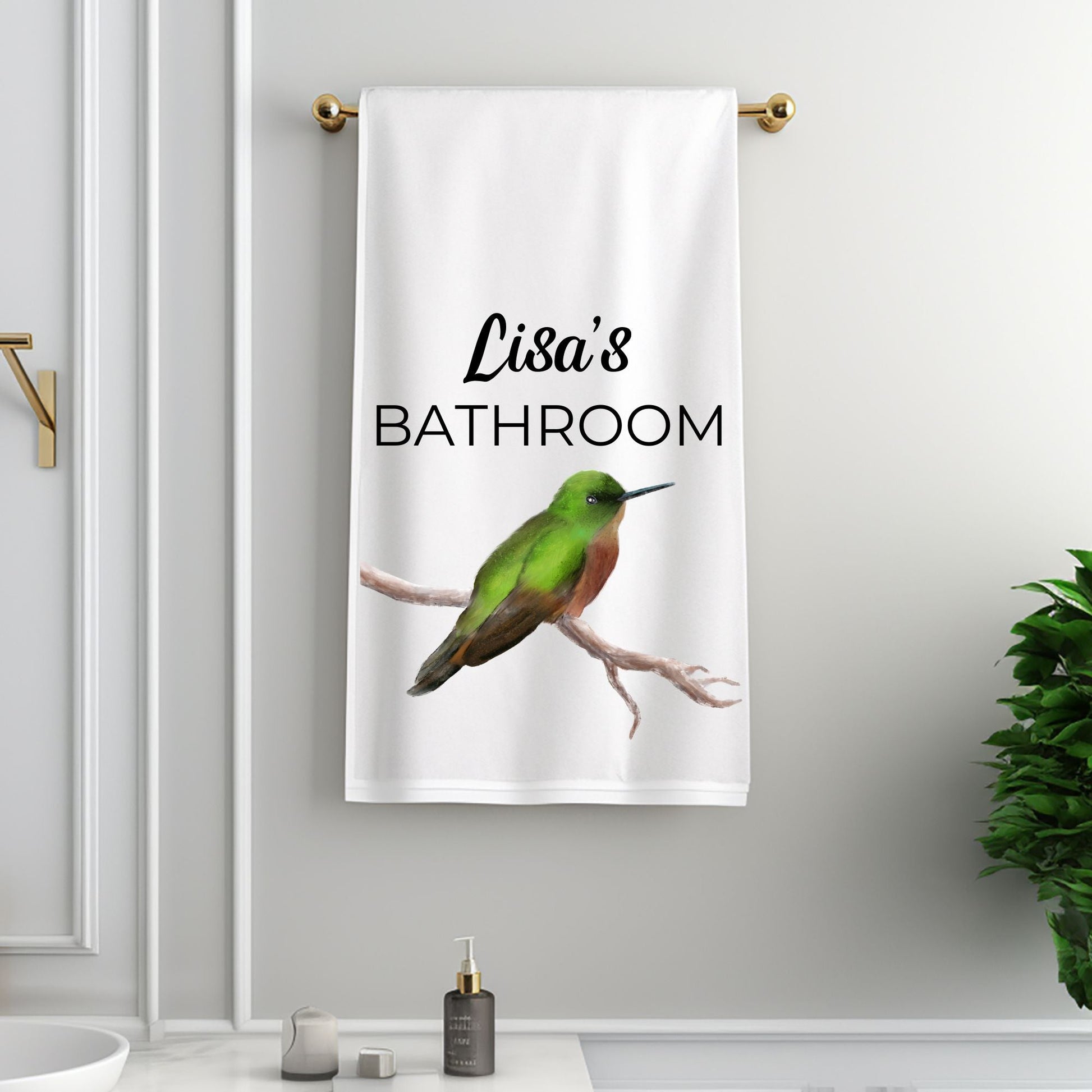 Green Hummingbird Bathroom Towel - MerikaArt