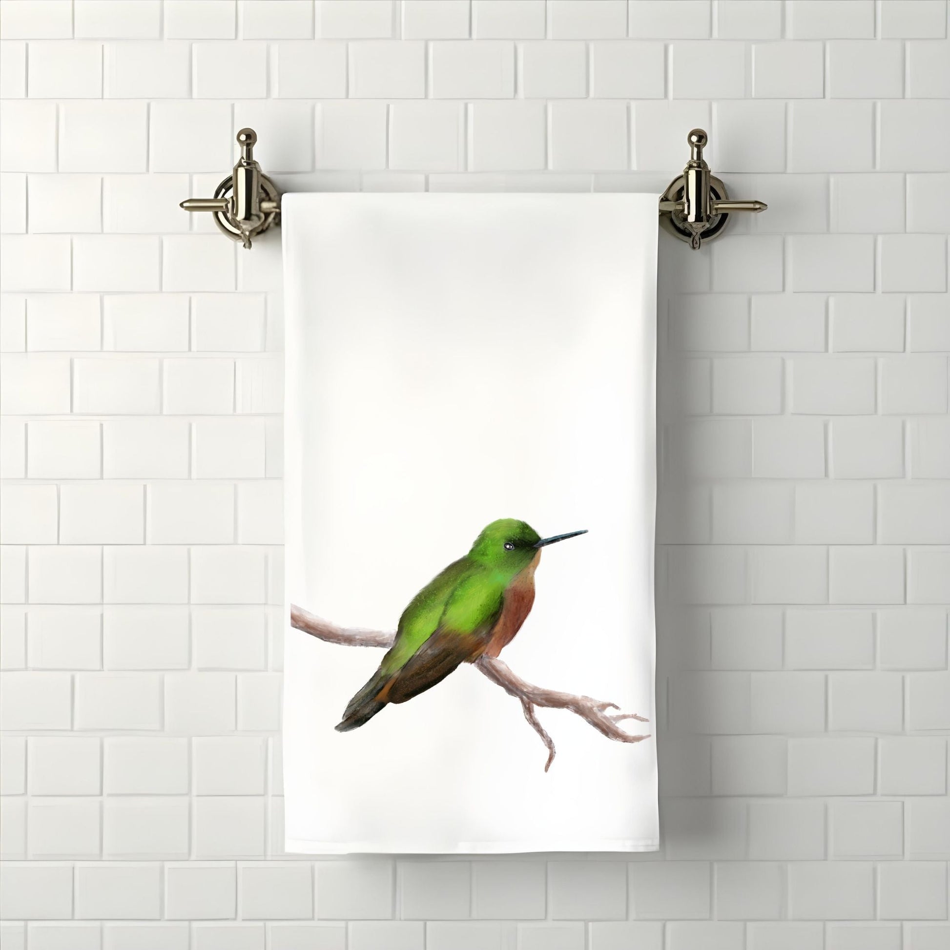 Green Hummingbird Bathroom Towel - MerikaArt