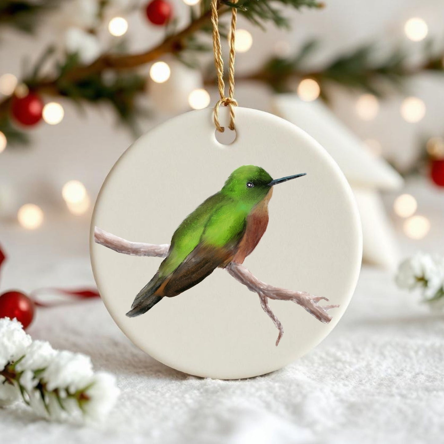 Green Hummingbird Ceramic Ornament - MerikaArt
