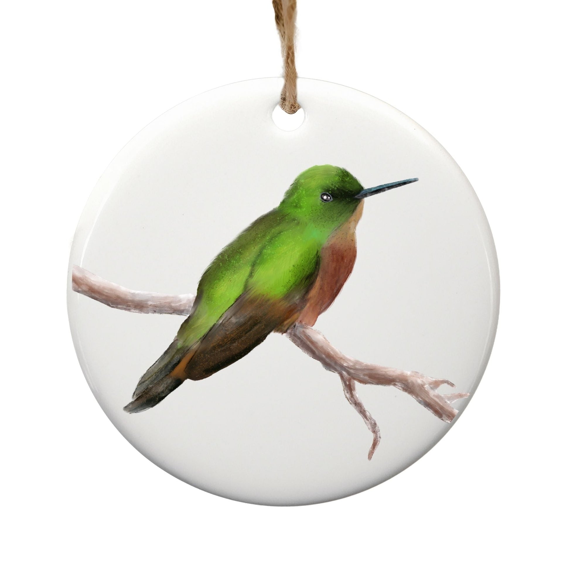 Green Hummingbird Ceramic Ornament - MerikaArt