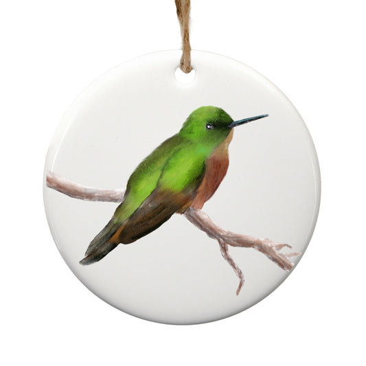 Green Hummingbird Ceramic Ornament - MerikaArt