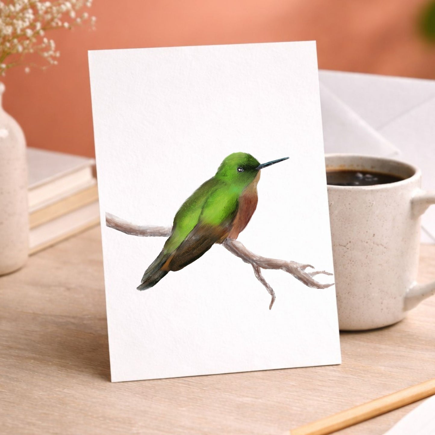 Green Hummingbird Postcard - MerikaArt