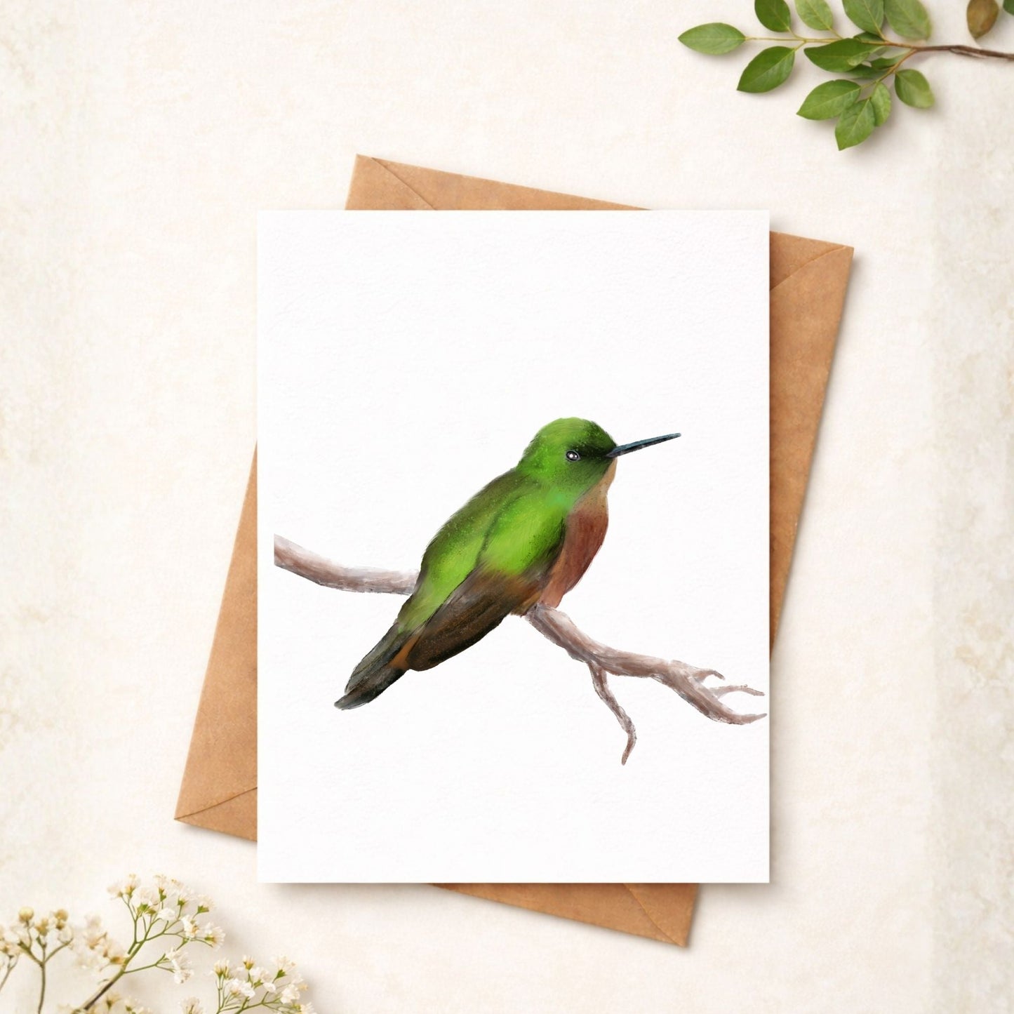 Green Hummingbird Postcard - MerikaArt
