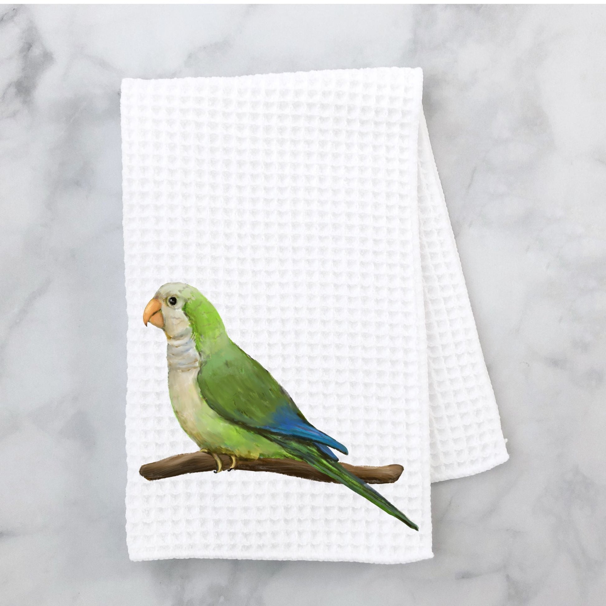 Green Monk Parakeet Kitchen Towel - MerikaArt