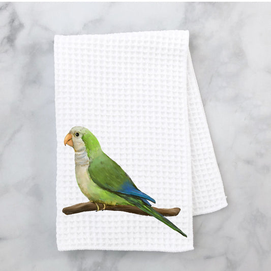 Green Monk Parakeet Kitchen Towel - MerikaArt