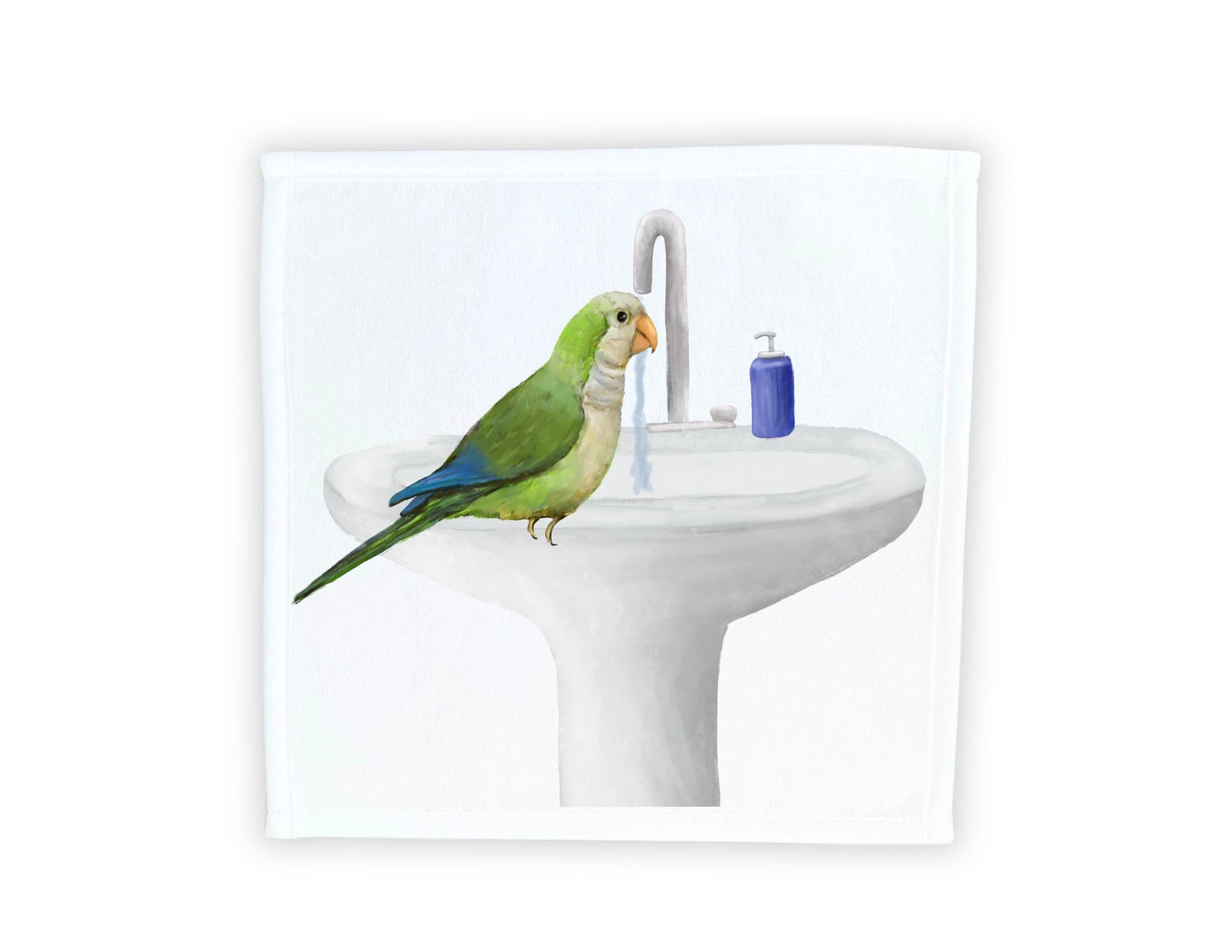 Green Parakeet at Sink Washcloth - MerikaArt