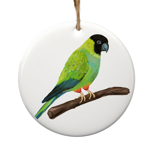 Green Parrot Ceramic Ornament - MerikaArt