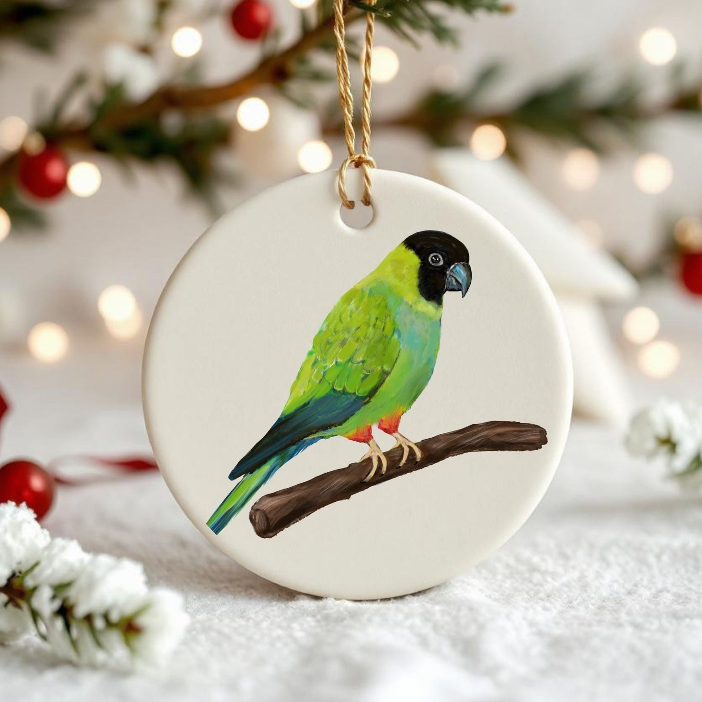 Green Parrot Ceramic Ornament - MerikaArt
