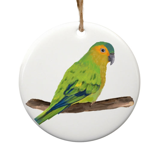 Green Parrot Ceramic Ornament - MerikaArt