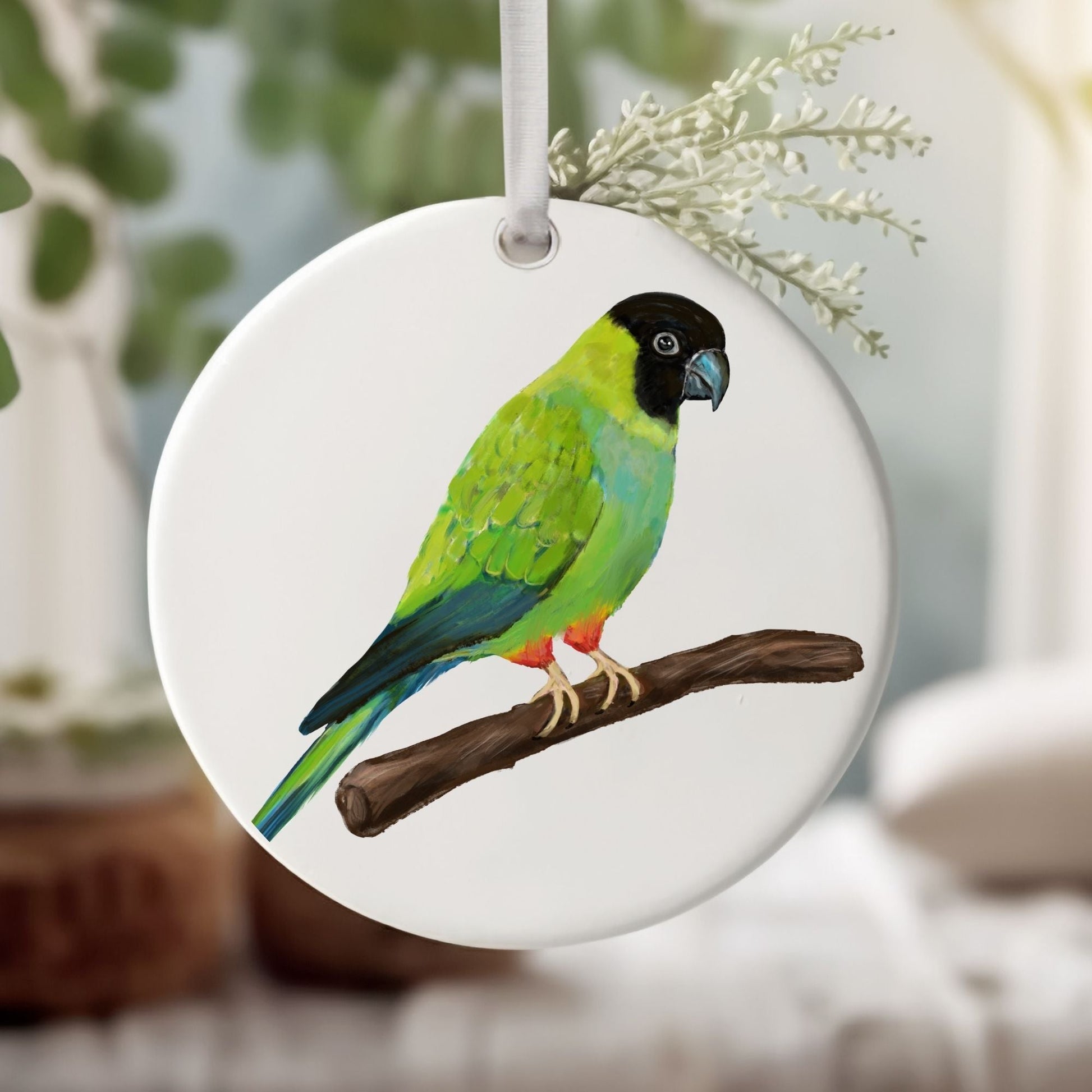 Green Parrot Ceramic Ornament - MerikaArt
