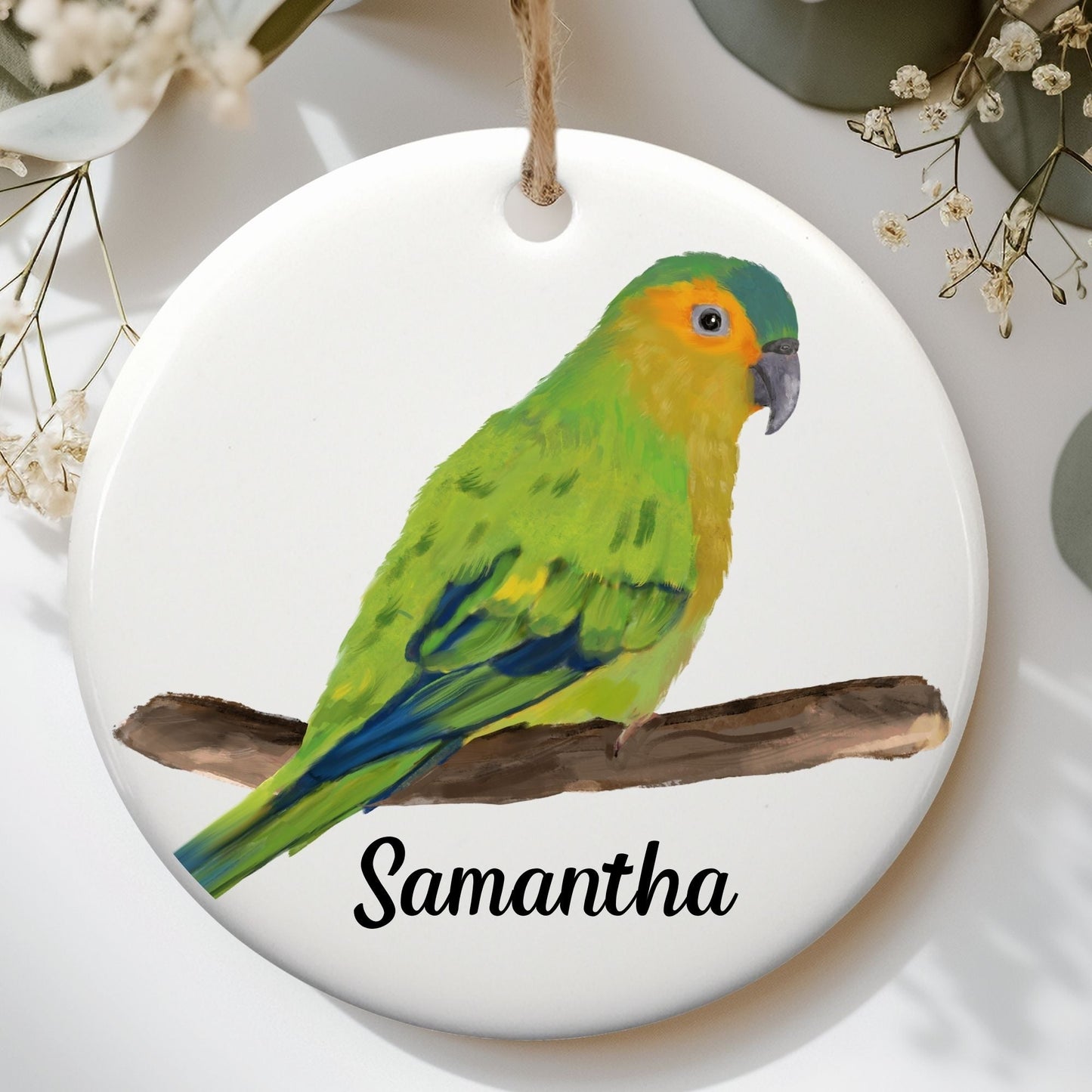 Green Parrot Ceramic Ornament - MerikaArt