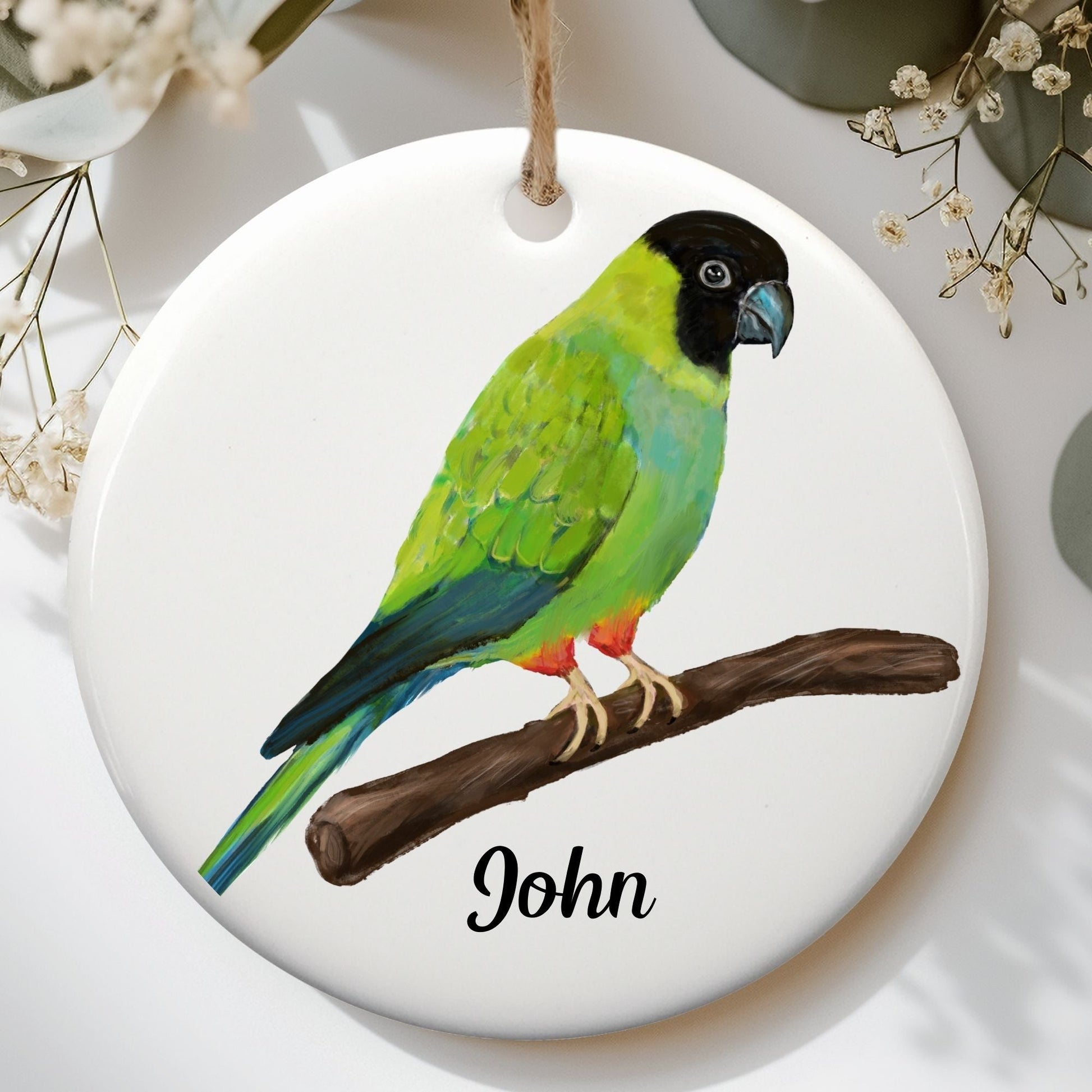 Green Parrot Ceramic Ornament - MerikaArt