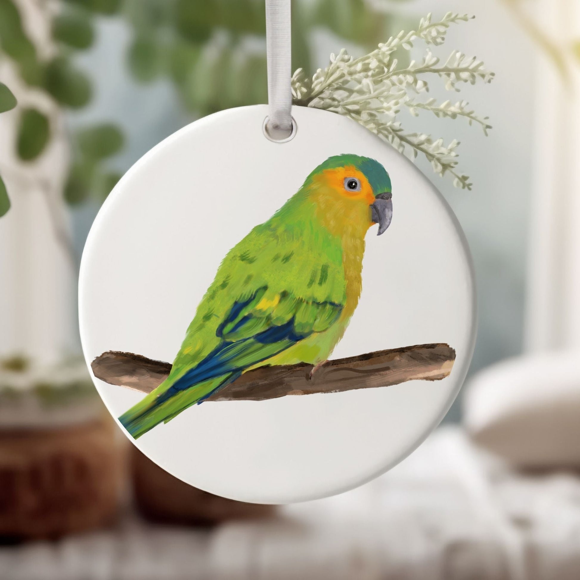 Green Parrot Ceramic Ornament - MerikaArt