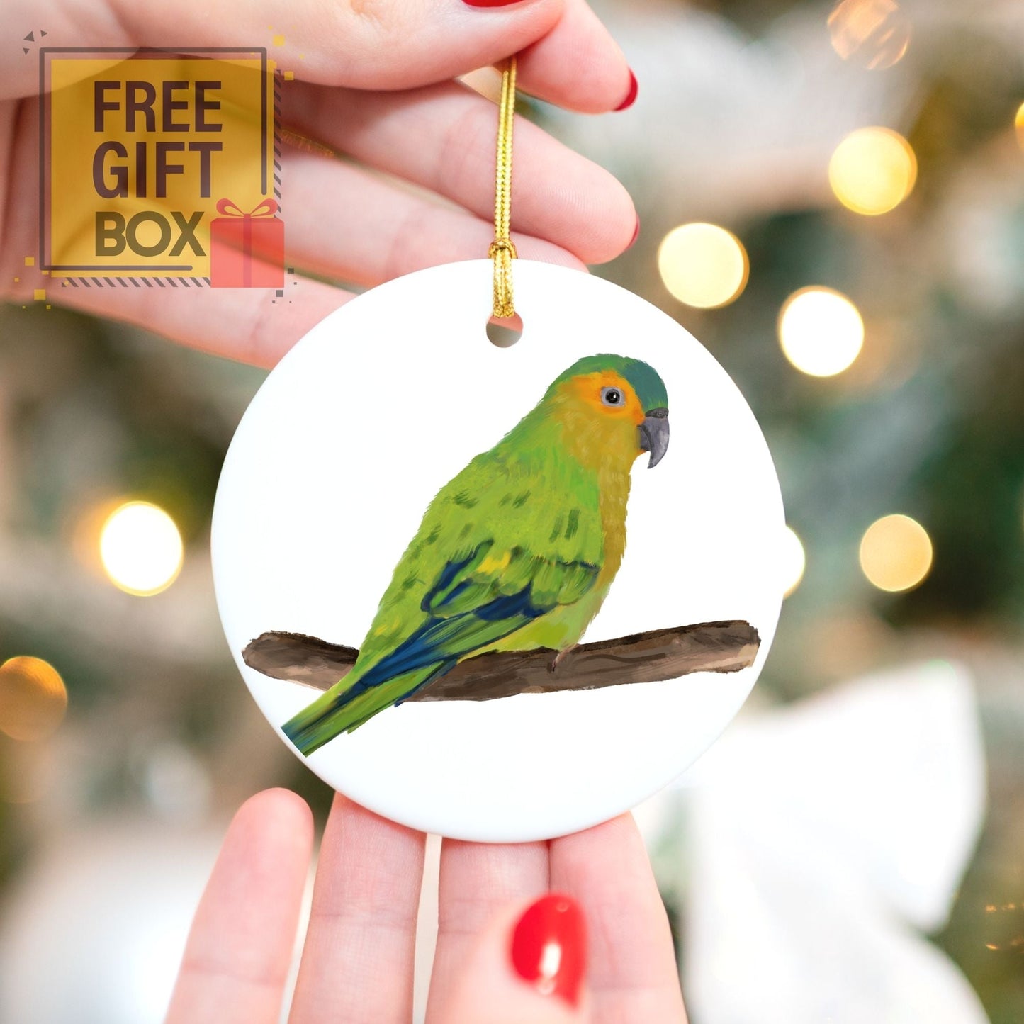 Green Parrot Ceramic Ornament - MerikaArt