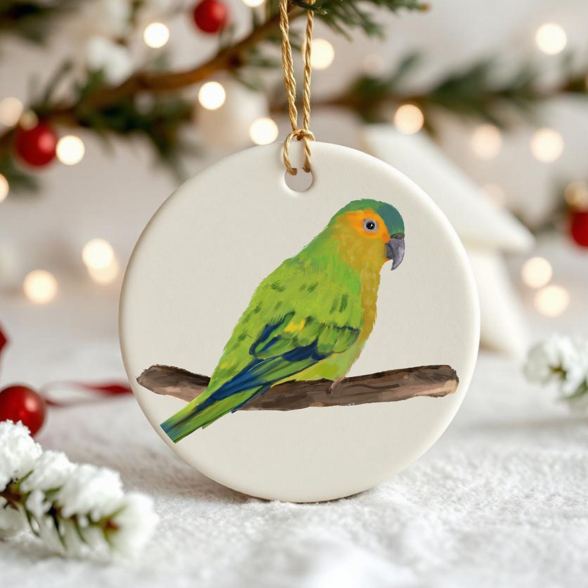 Green Parrot Ceramic Ornament - MerikaArt