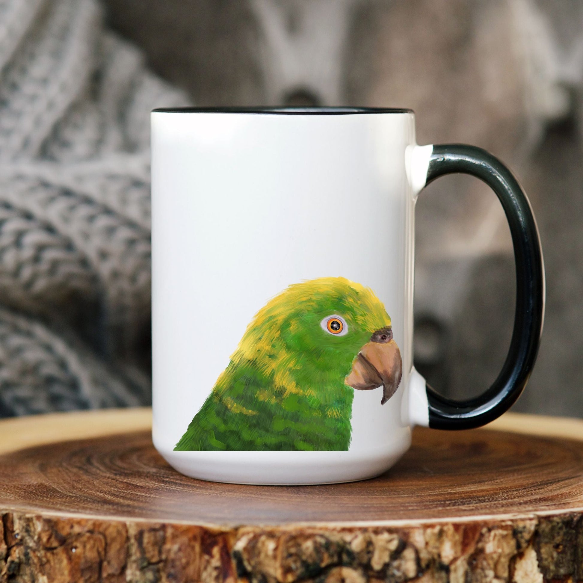 Green Parrot Mug with Vibrant Illustration - MerikaArt