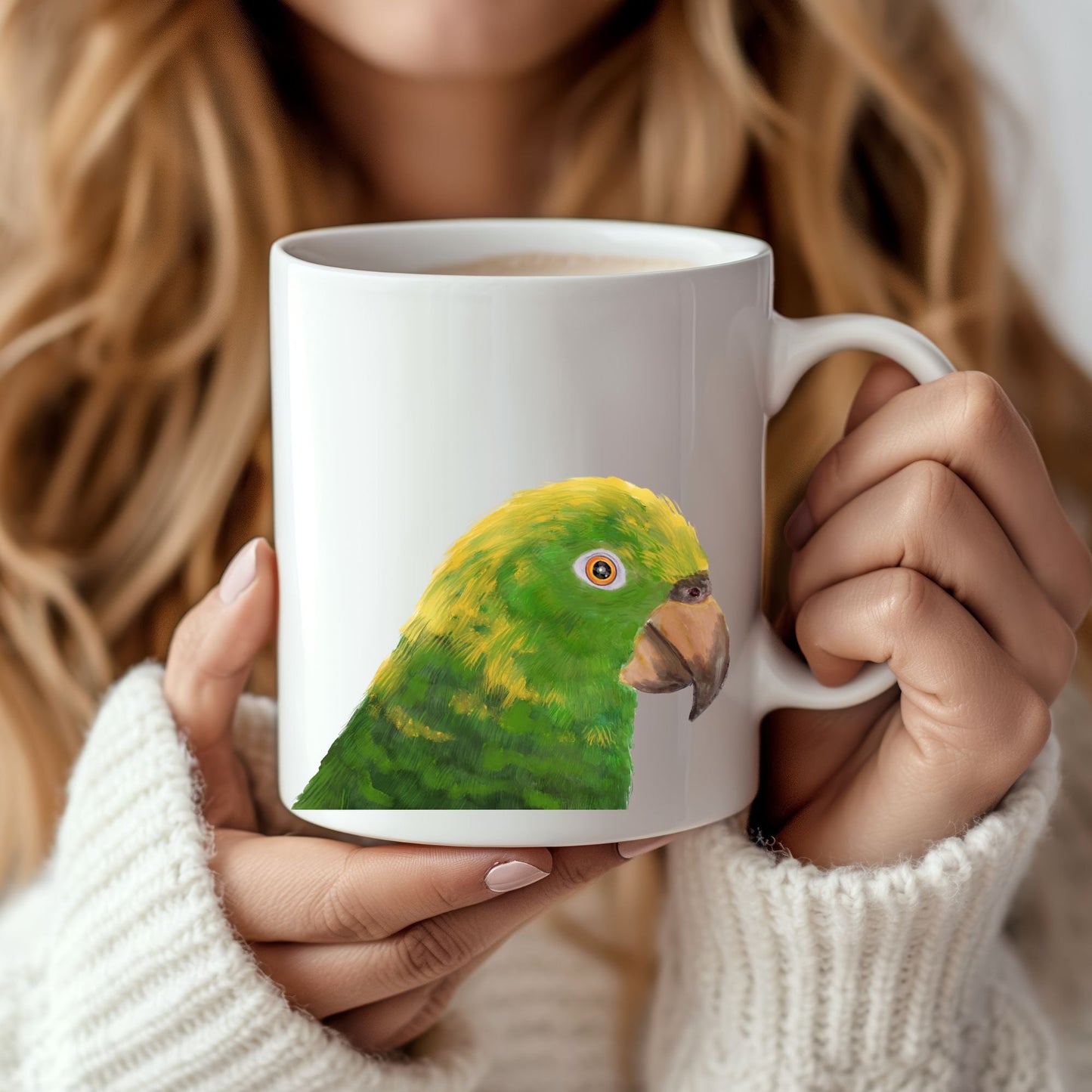 Green Parrot Mug with Vibrant Illustration - MerikaArt